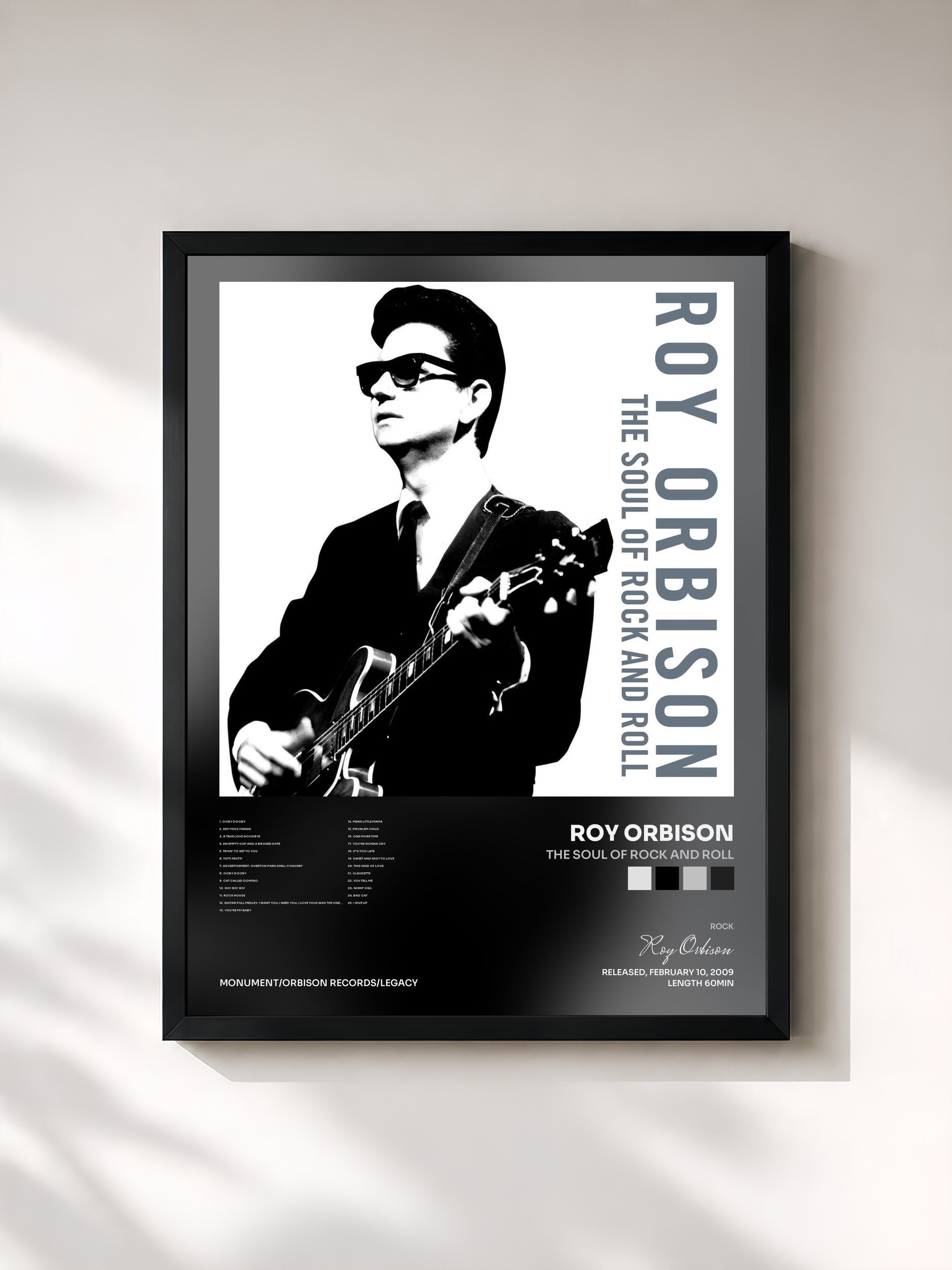 #noir Tableau de l'album The Soul of Rock And Roll de Roy Orbison, cadre noir, imprimé et encadré en France