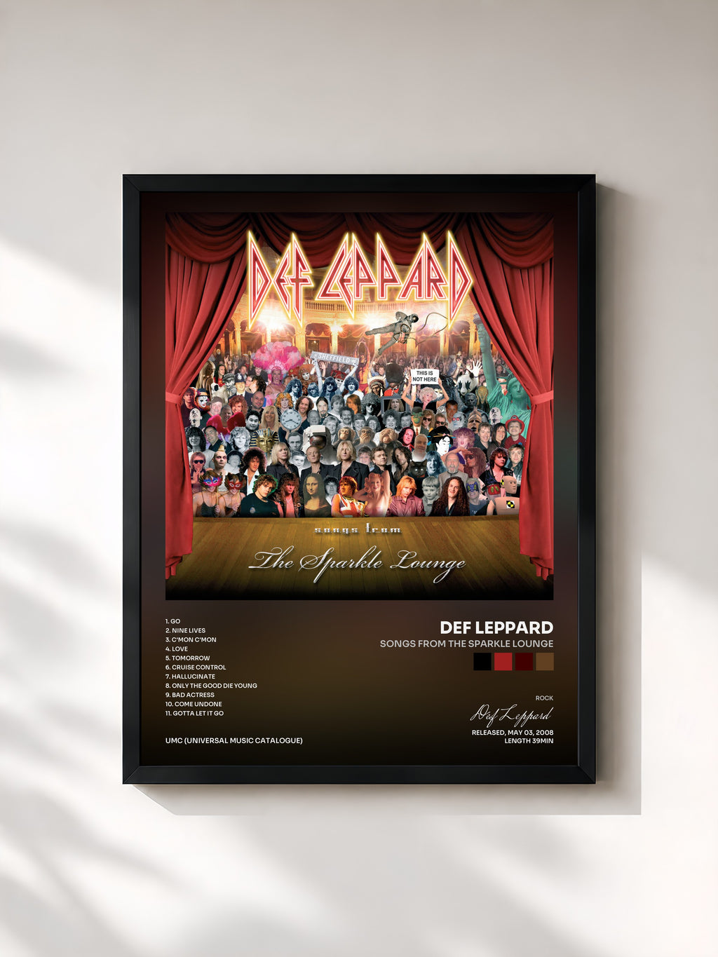 #noir Tableau de l'album Songs From The Sparkle Lounge de Def Leppard, cadre noir, imprimé et encadré en France
