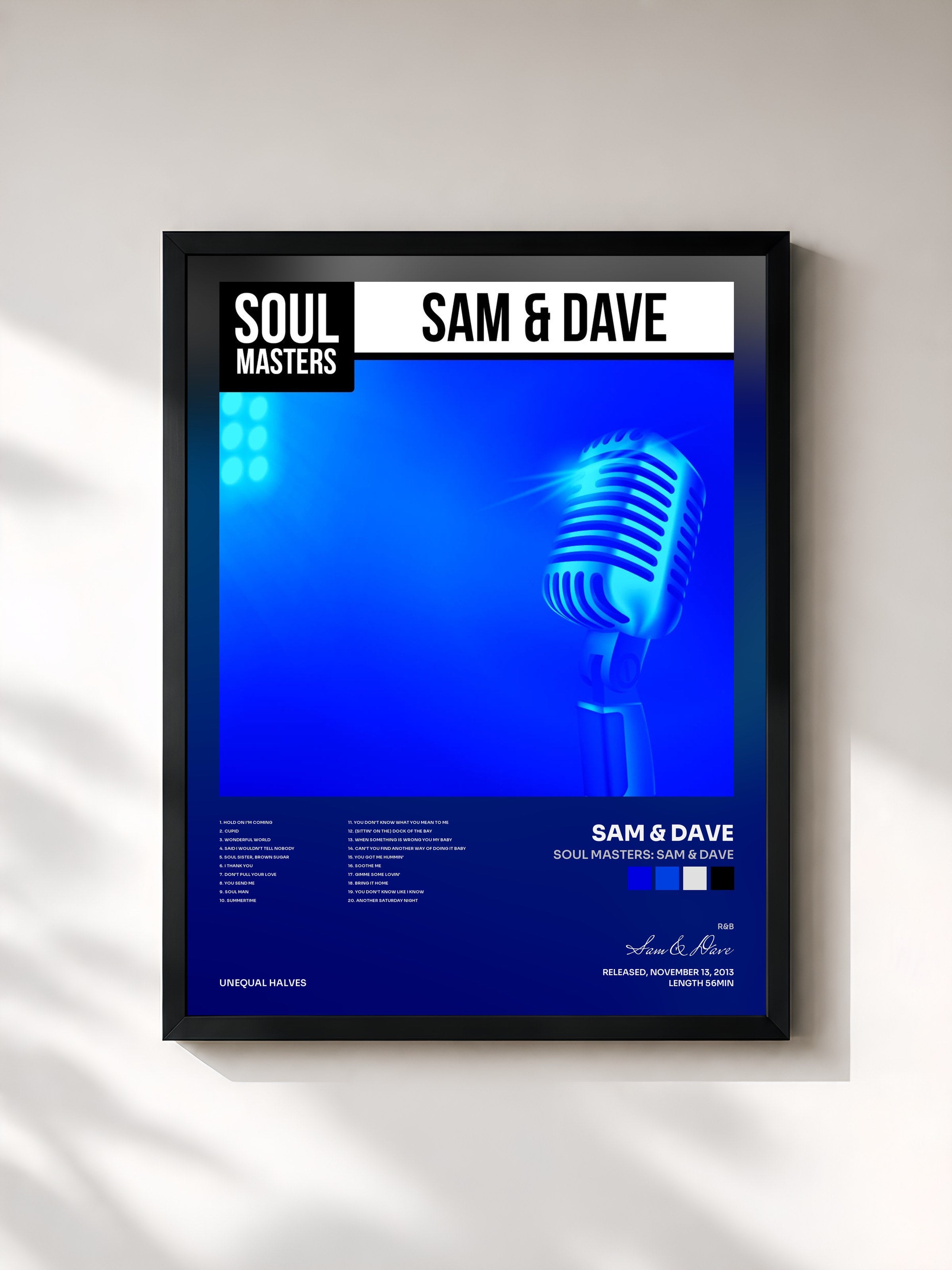 #noir Tableau de l'album Soul Masters: Sam & Dave de Sam & Dave, cadre noir, imprimé et encadré en France