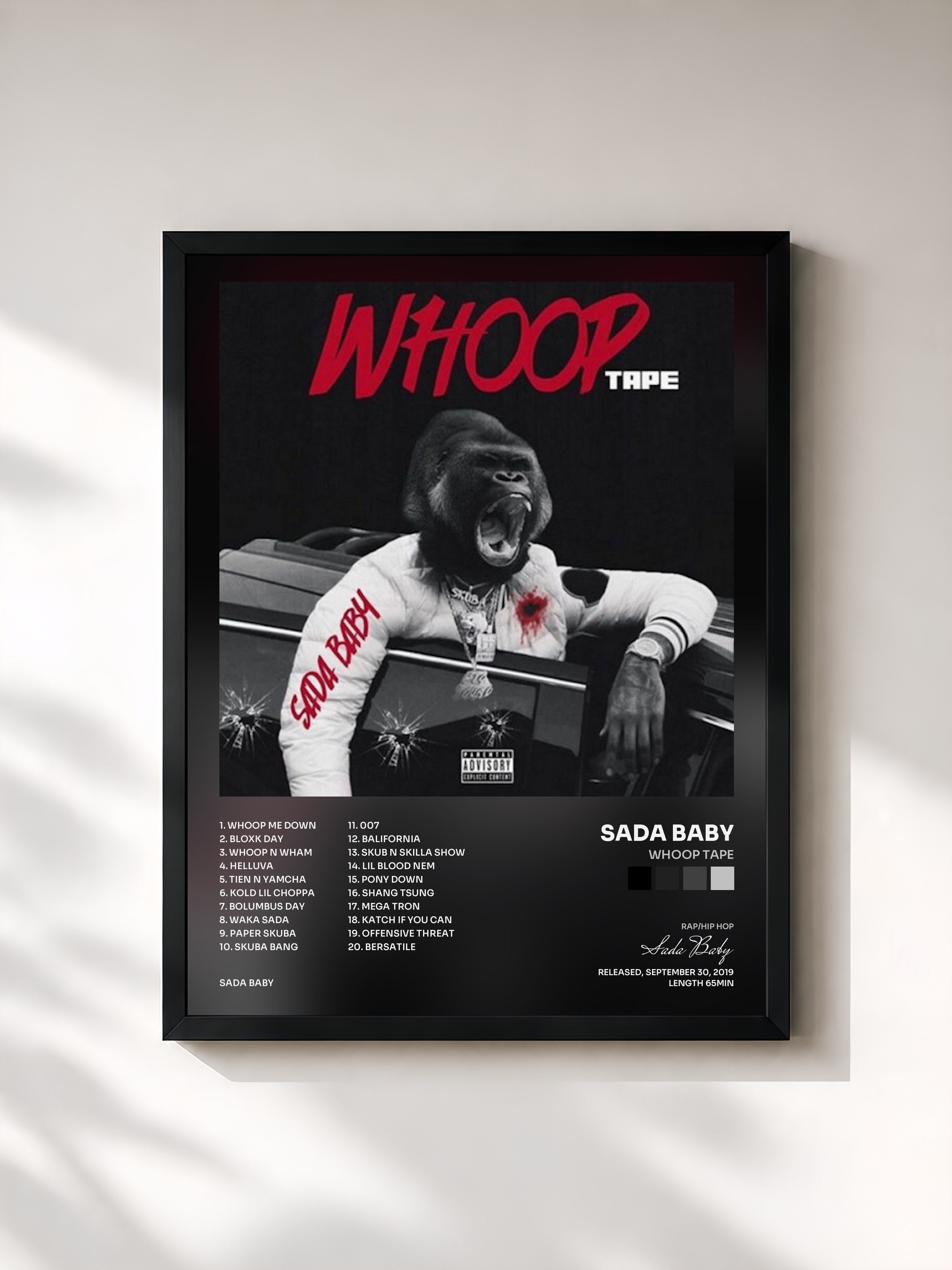#noir Tableau de l'album Whoop Tape de Sada Baby, cadre noir, imprimé et encadré en France