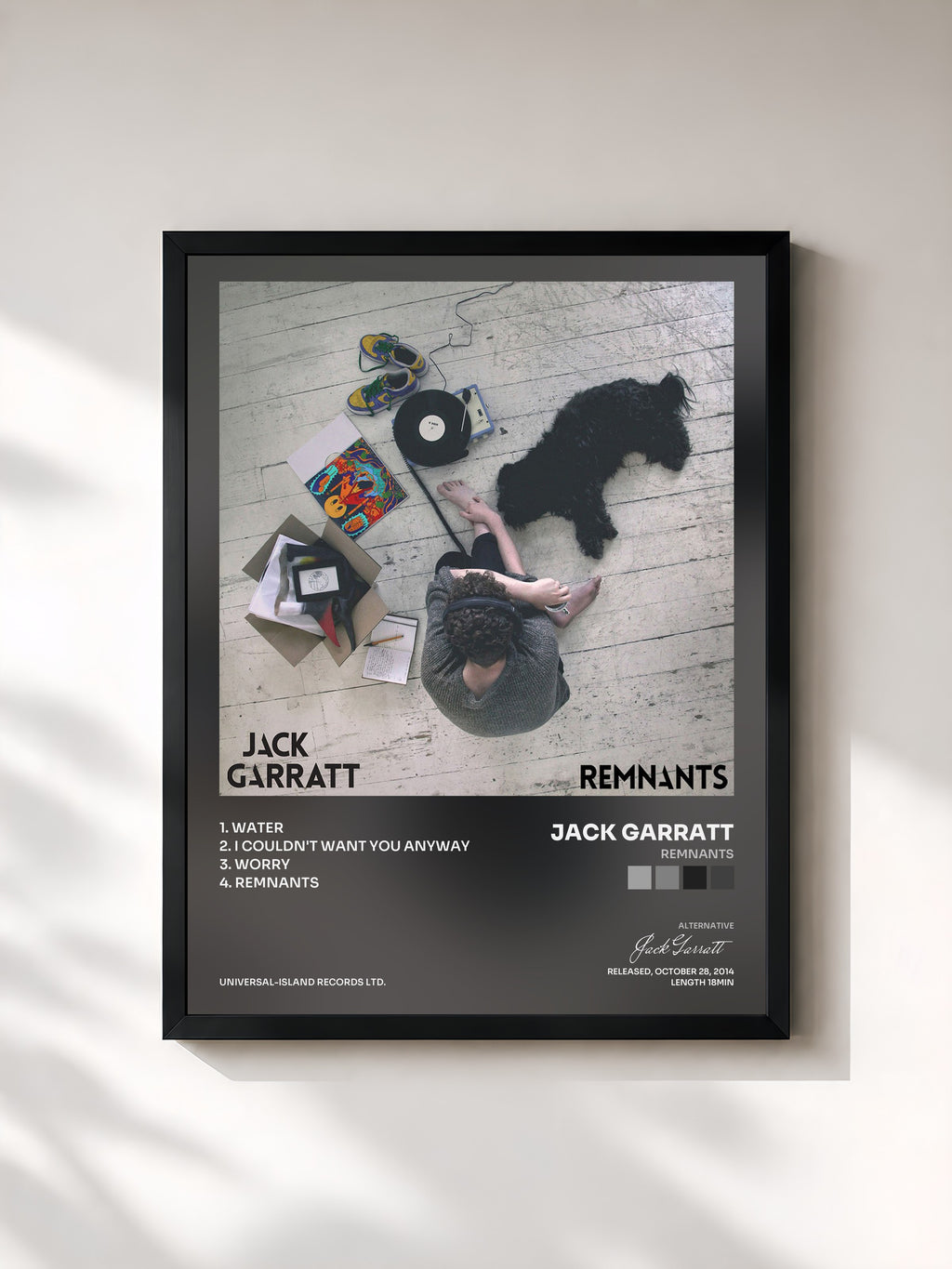 #noir Tableau de l'album Remnants de Jack Garratt, cadre noir, imprimé et encadré en France