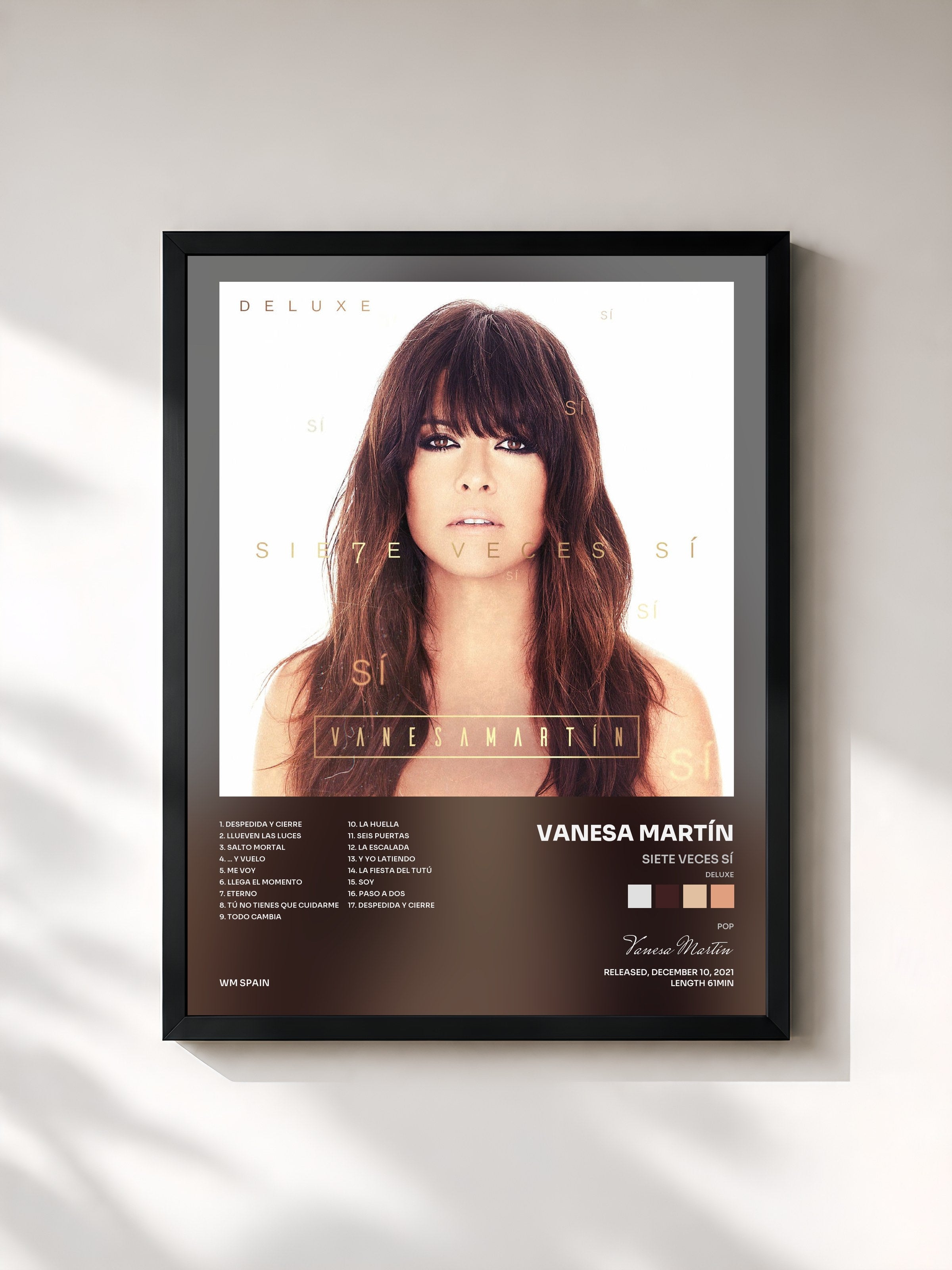 #noir Tableau de l'album Siete veces sí (Deluxe) de Vanesa Martín, cadre noir, imprimé et encadré en France
