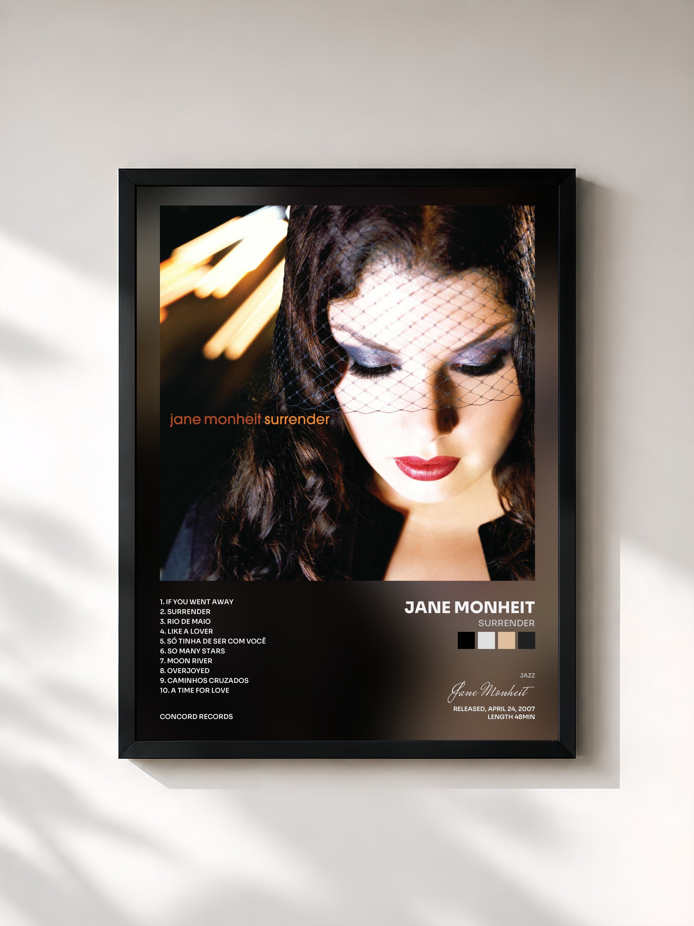 #noir Tableau de l'album Surrender de Jane Monheit, cadre noir, imprimé et encadré en France