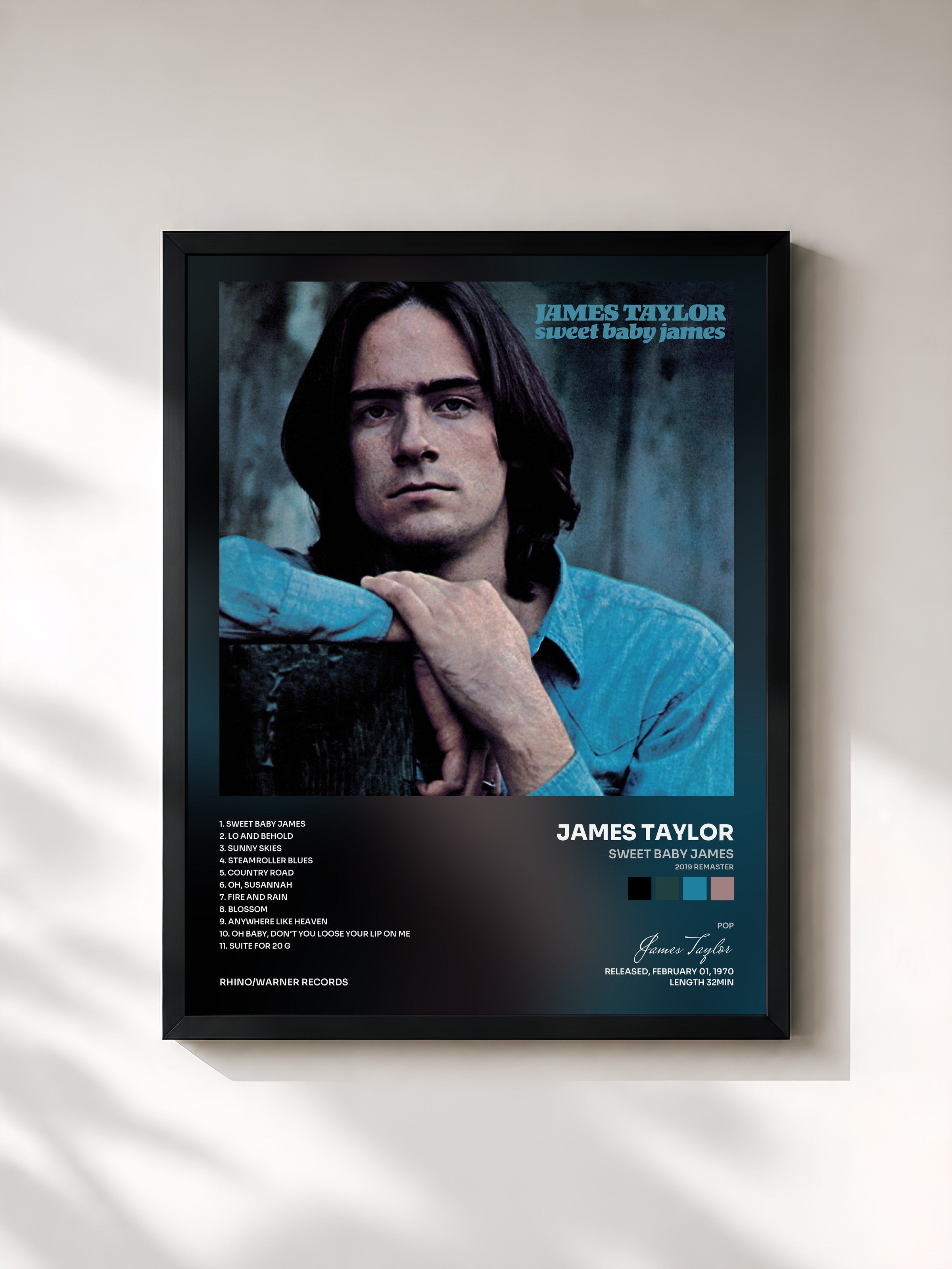 #noir Tableau de l'album Sweet Baby James (2019 Remaster) de James Taylor, cadre noir, imprimé et encadré en France