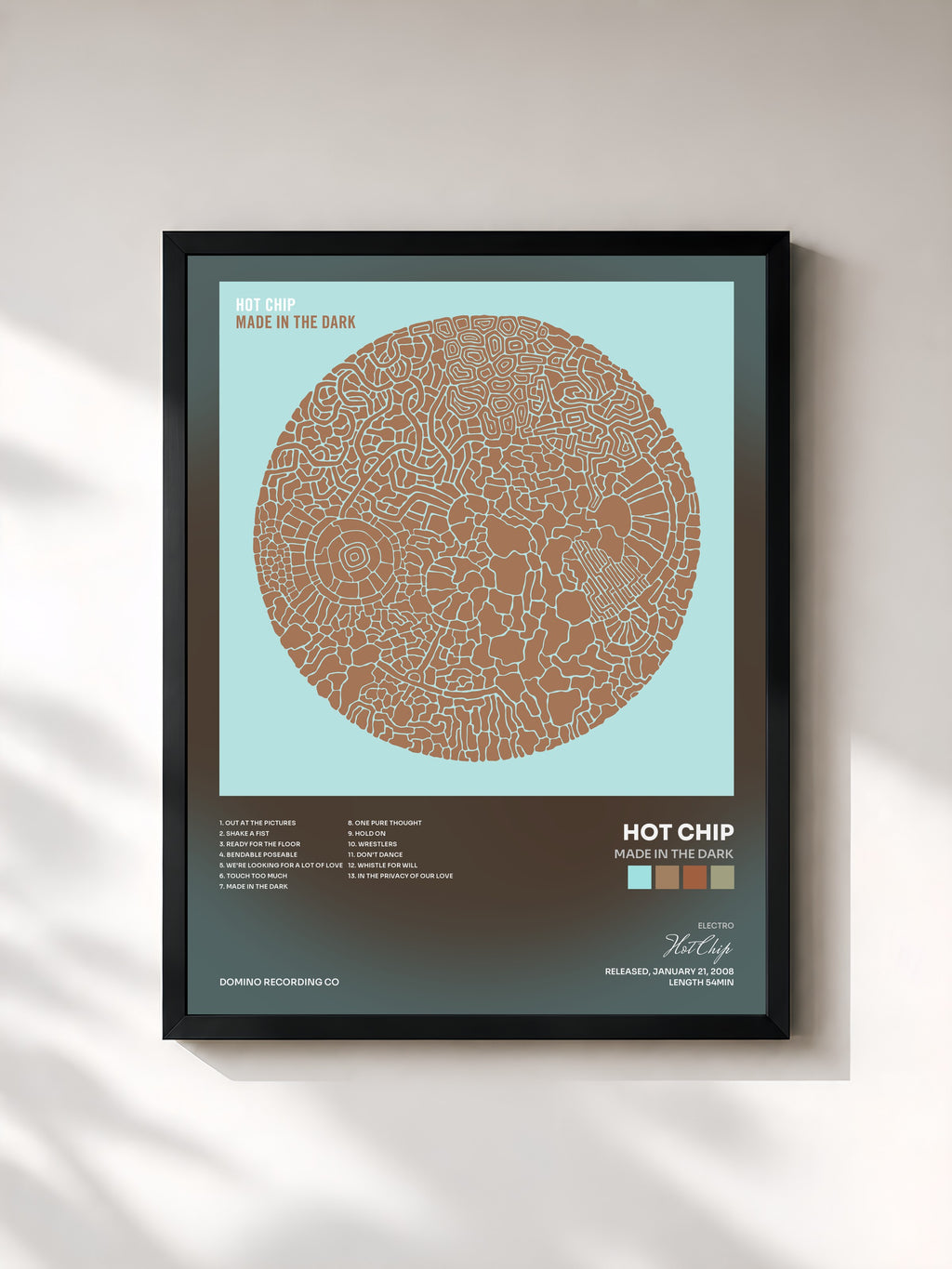 #noir Tableau de l'album Made In The Dark de Hot Chip, cadre noir, imprimé et encadré en France