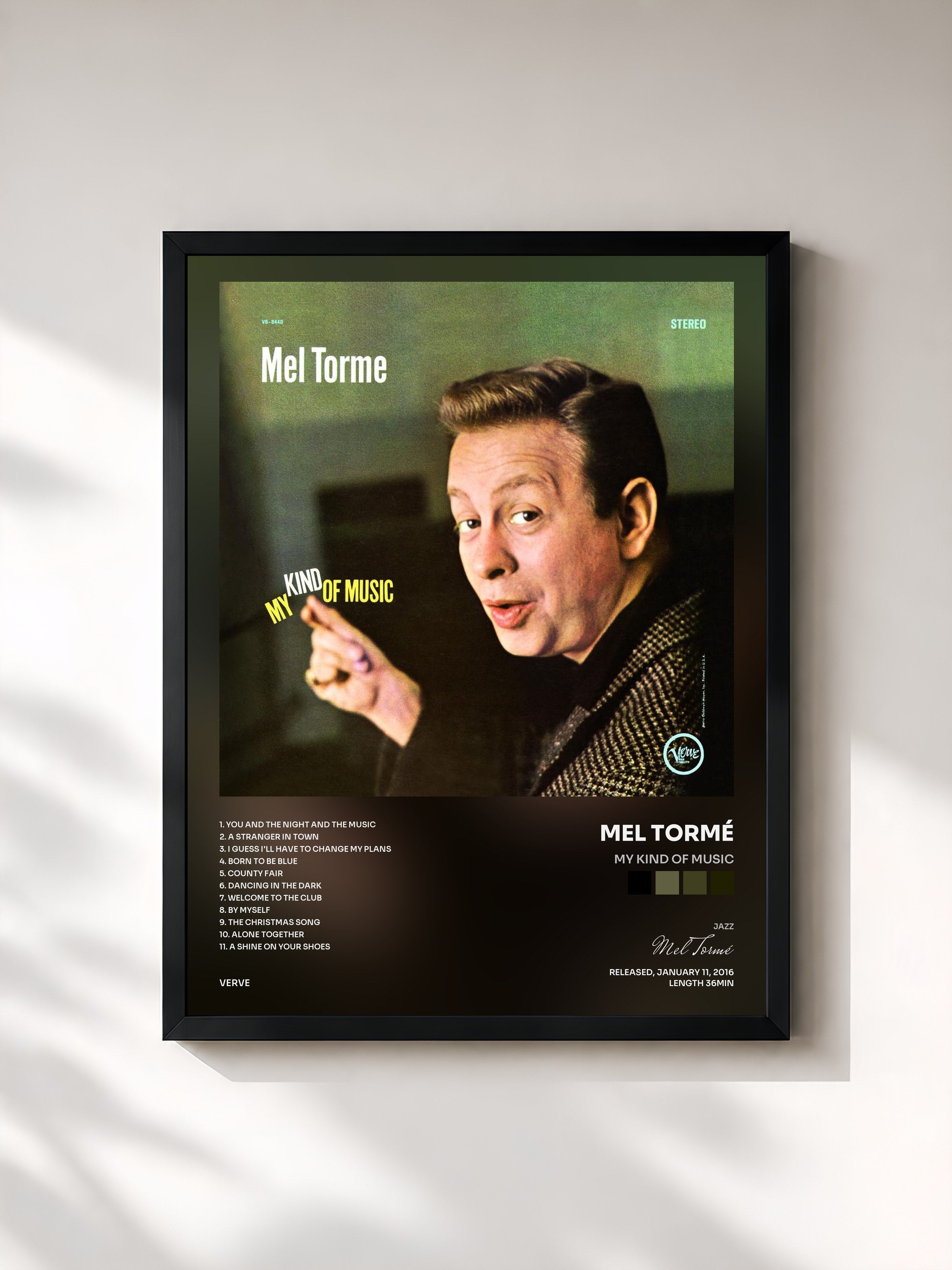 #noir Tableau de l'album My Kind Of Music de Mel Tormé, cadre noir, imprimé et encadré en France