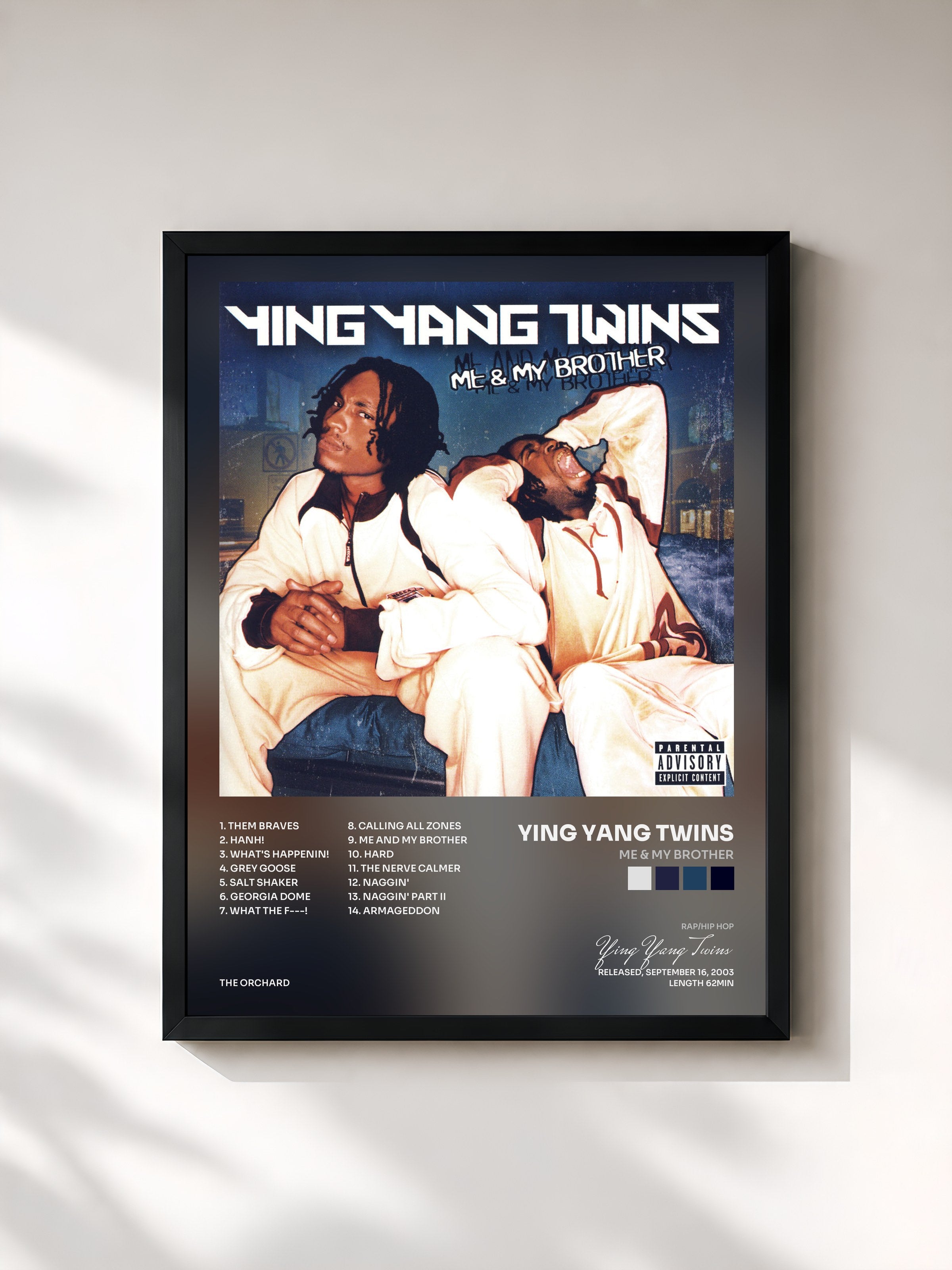 #noir Tableau de l'album Me & My Brother de Ying Yang Twins, cadre noir, imprimé et encadré en France