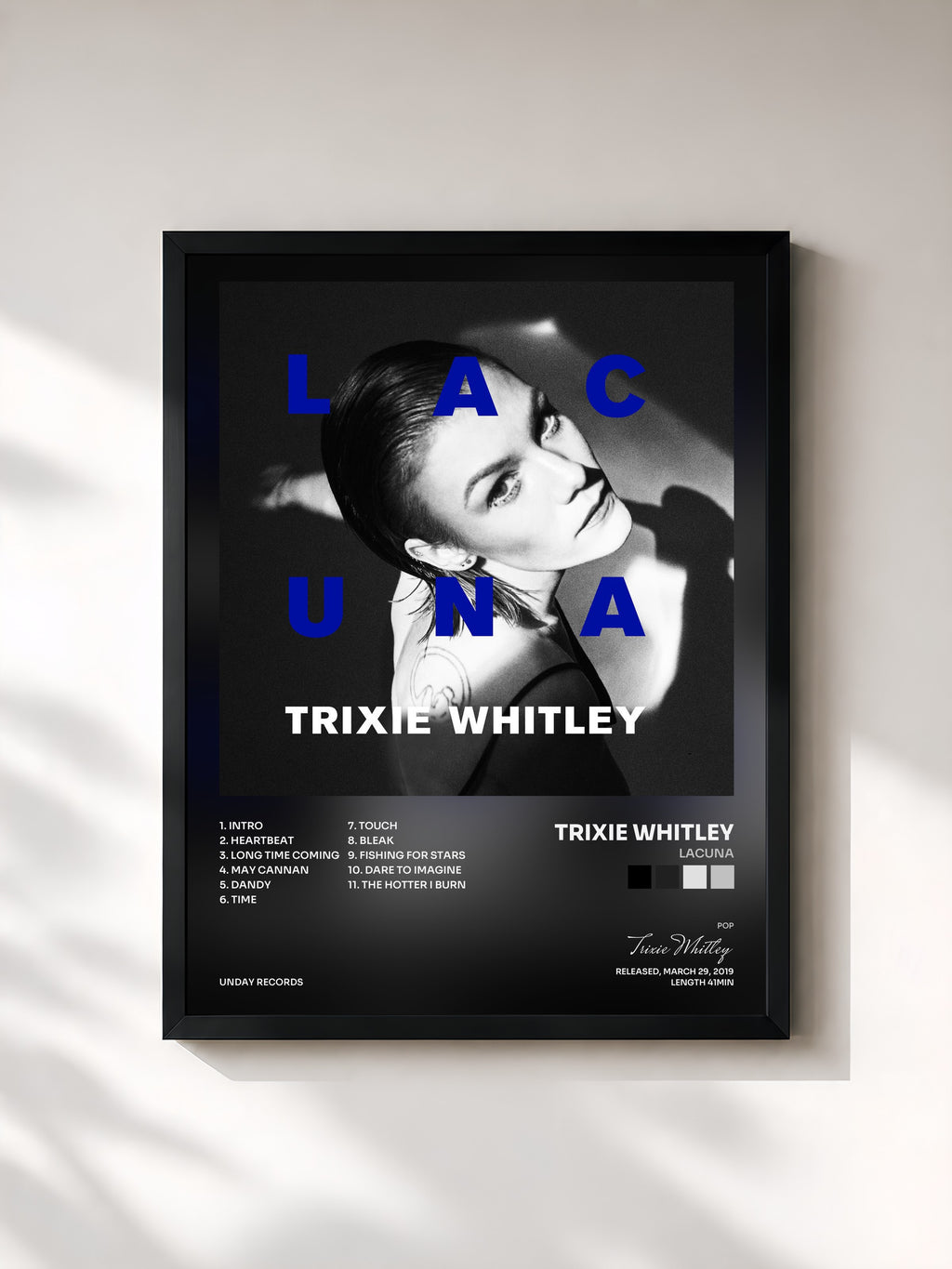 #noir Tableau de l'album Lacuna de Trixie Whitley, cadre noir, imprimé et encadré en France