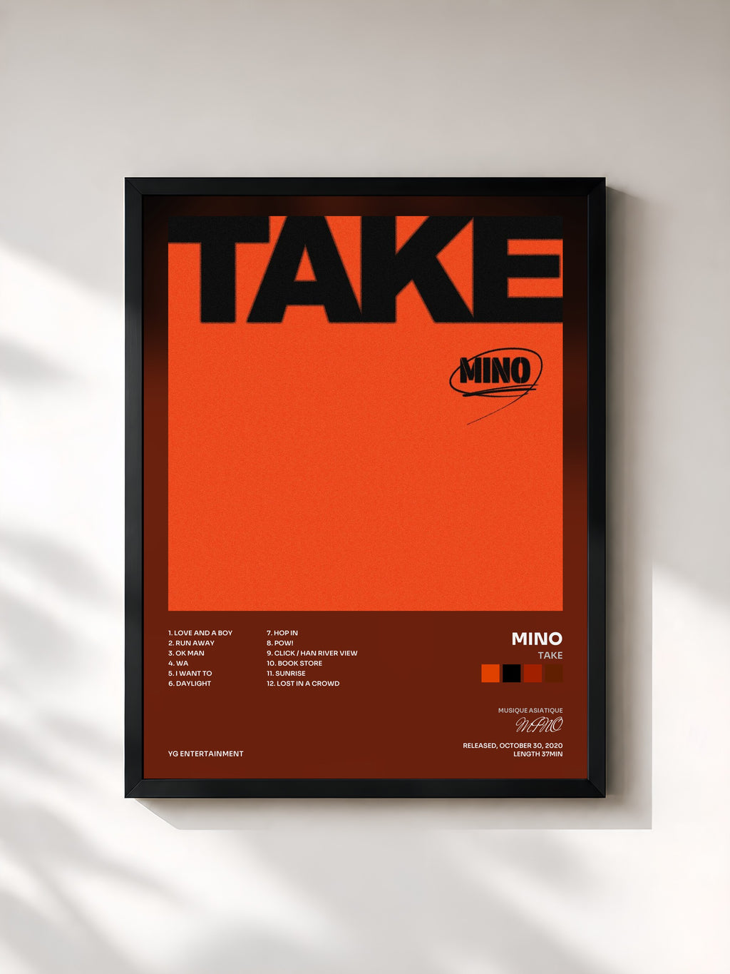 #noir Tableau de l'album TAKE de MINO, cadre noir, imprimé et encadré en France