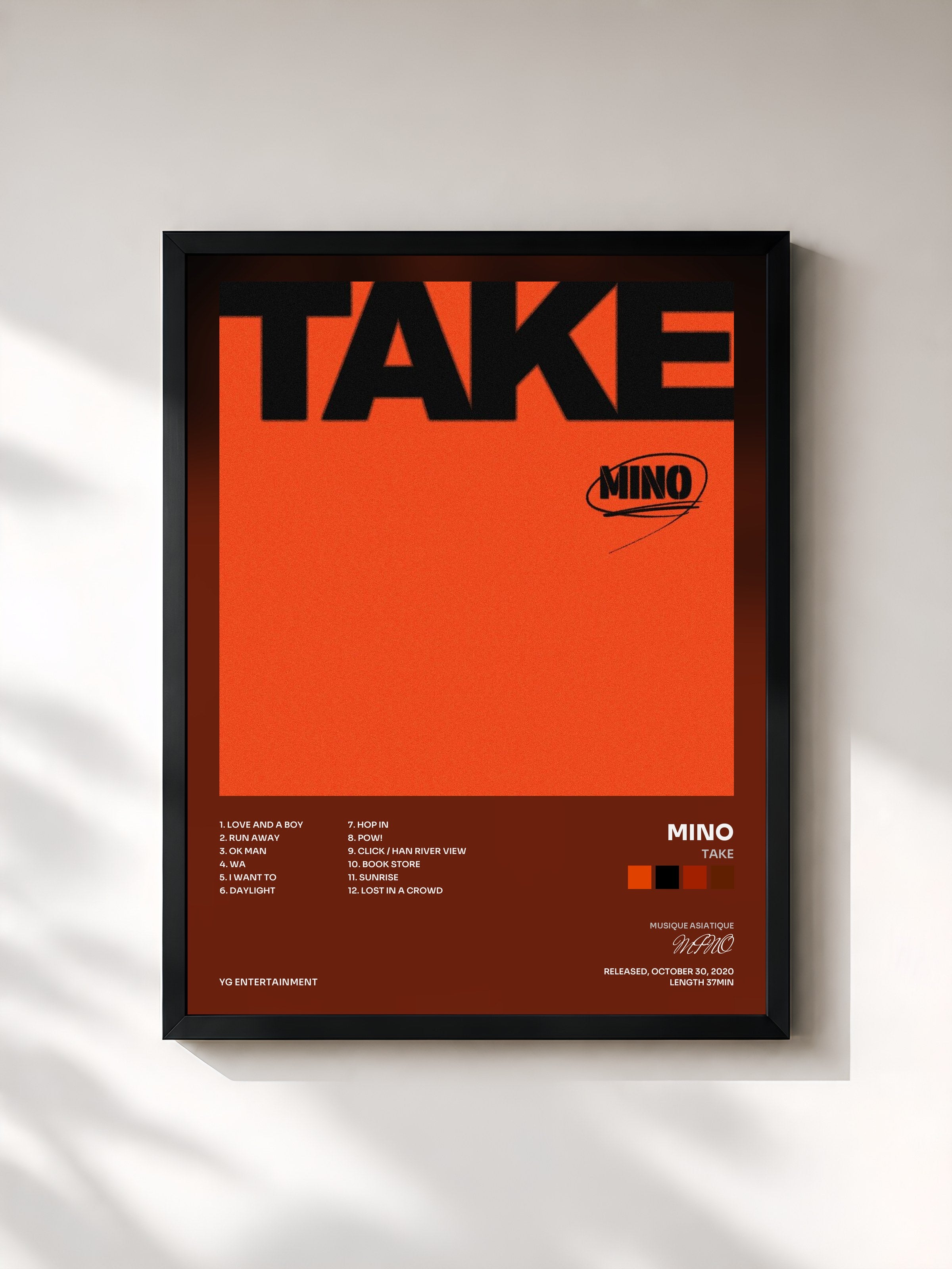 #noir Tableau de l'album TAKE de MINO, cadre noir, imprimé et encadré en France
