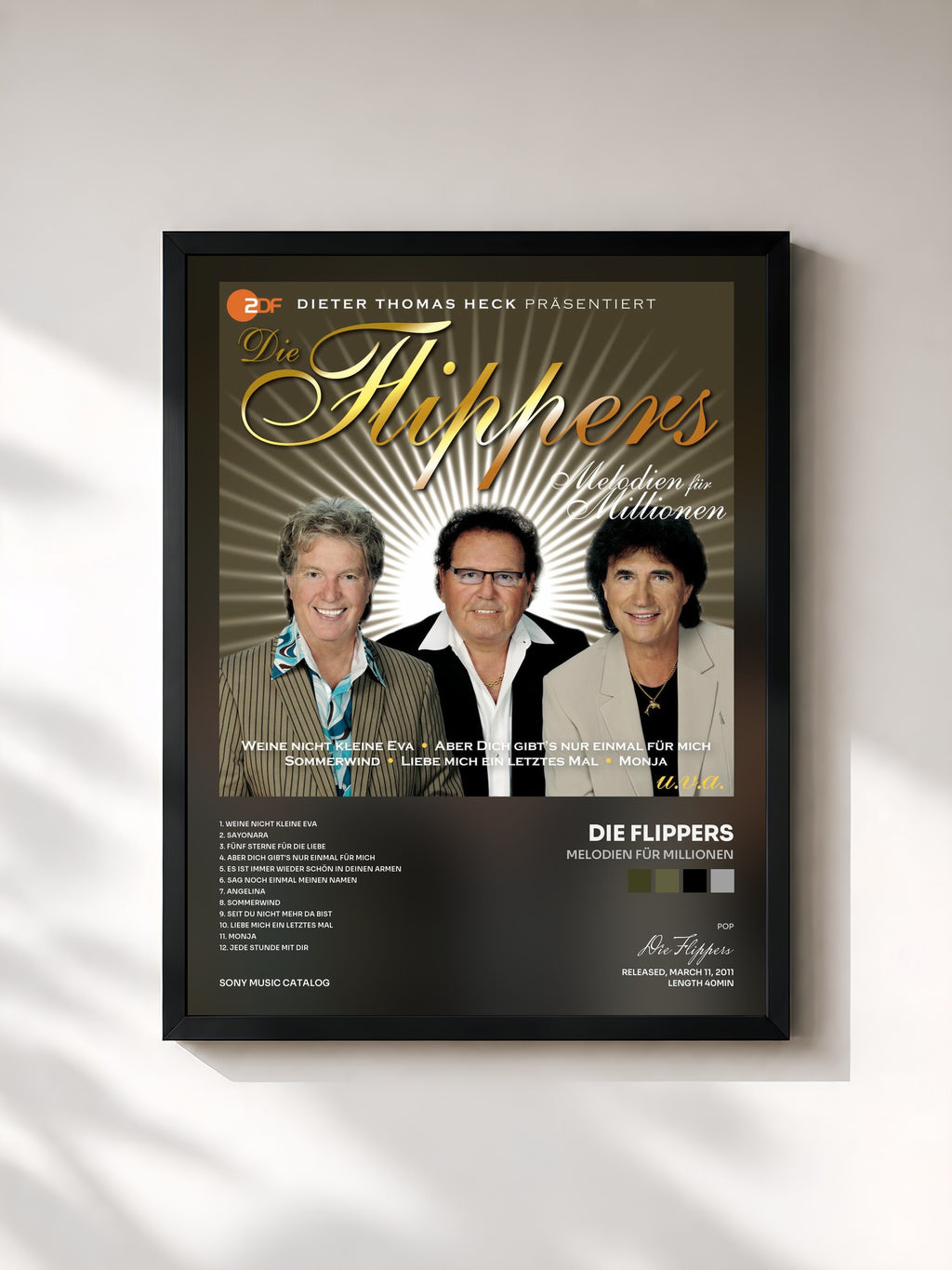 #noir Tableau de l'album Melodien für Millionen de Die Flippers, cadre noir, imprimé et encadré en France