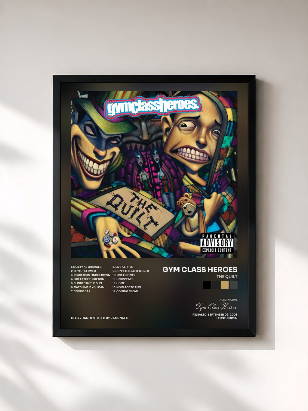 #noir Tableau de l'album The Quilt de Gym Class Heroes, cadre noir, imprimé et encadré en France