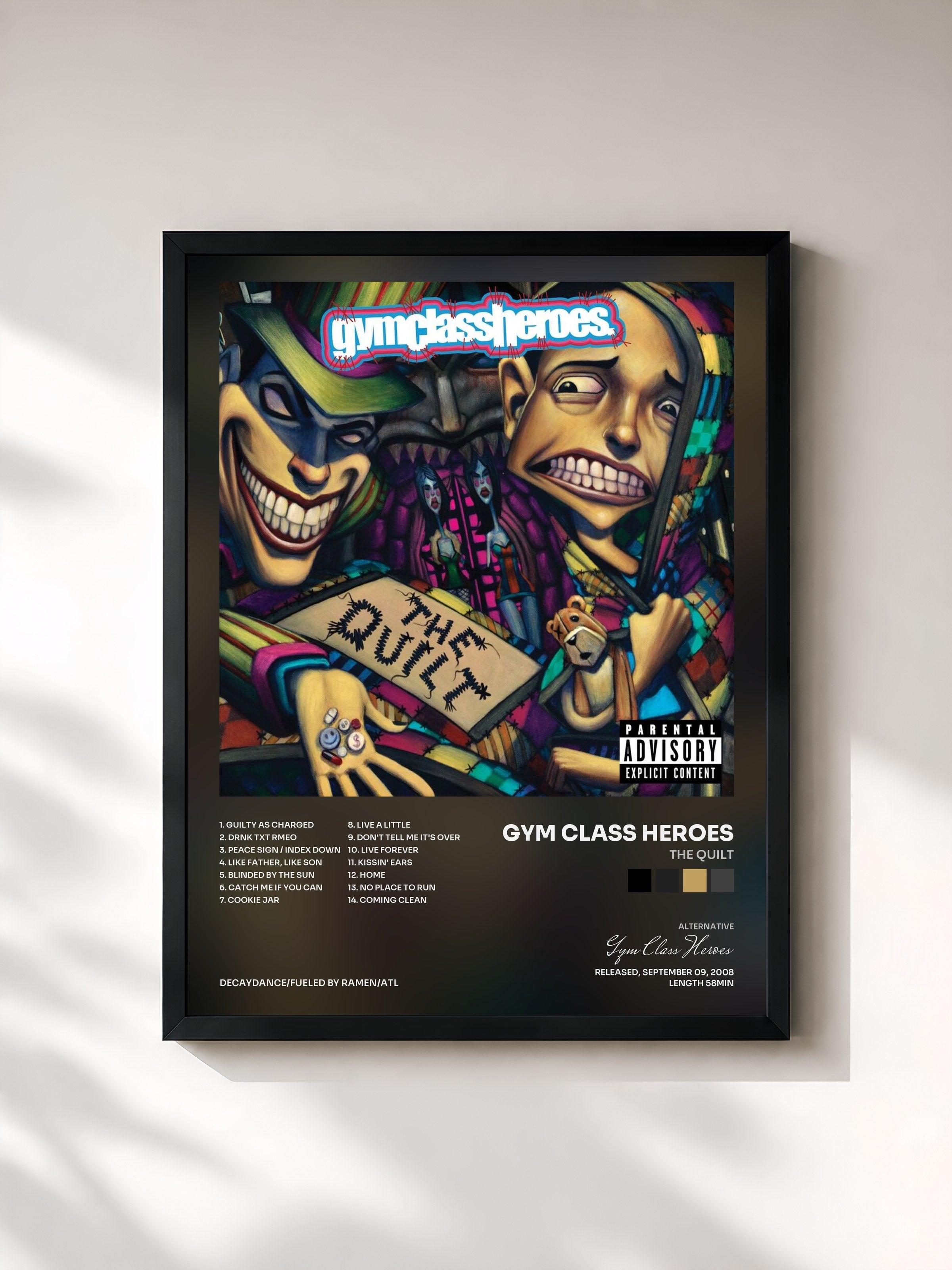 #noir Tableau de l'album The Quilt de Gym Class Heroes, cadre noir, imprimé et encadré en France
