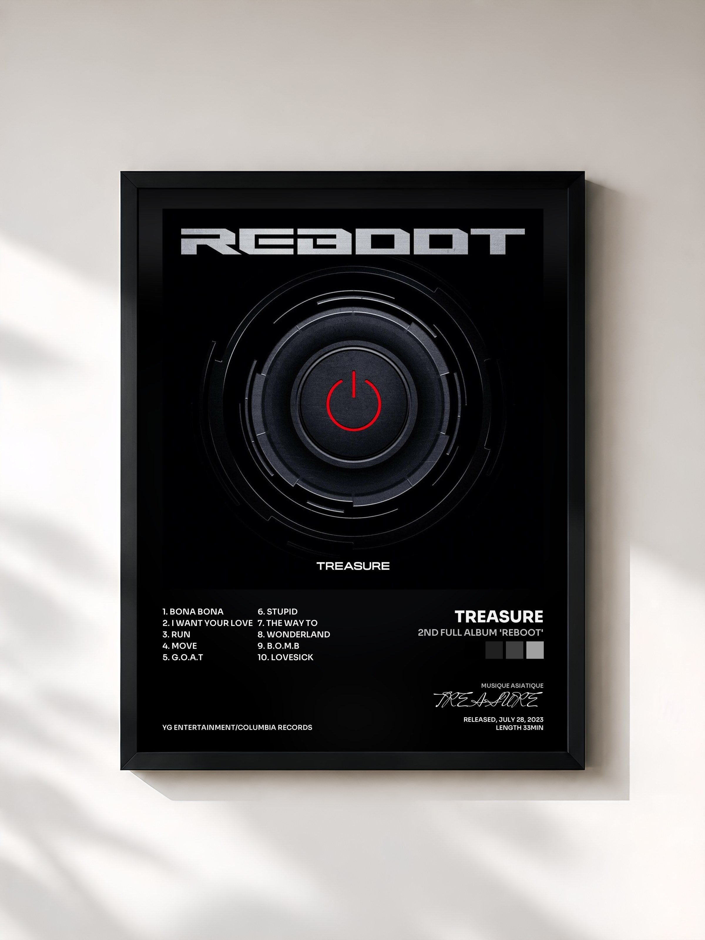 #noir Tableau de l'album 2ND FULL ALBUM 'REBOOT' de TREASURE, cadre noir, imprimé et encadré en France