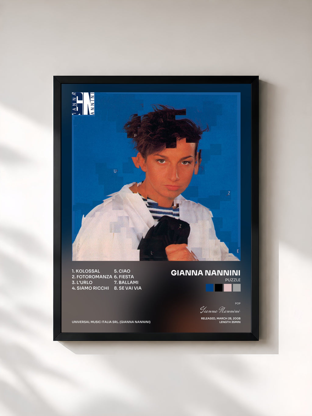 #noir Tableau de l'album Puzzle de Gianna Nannini, cadre noir, imprimé et encadré en France