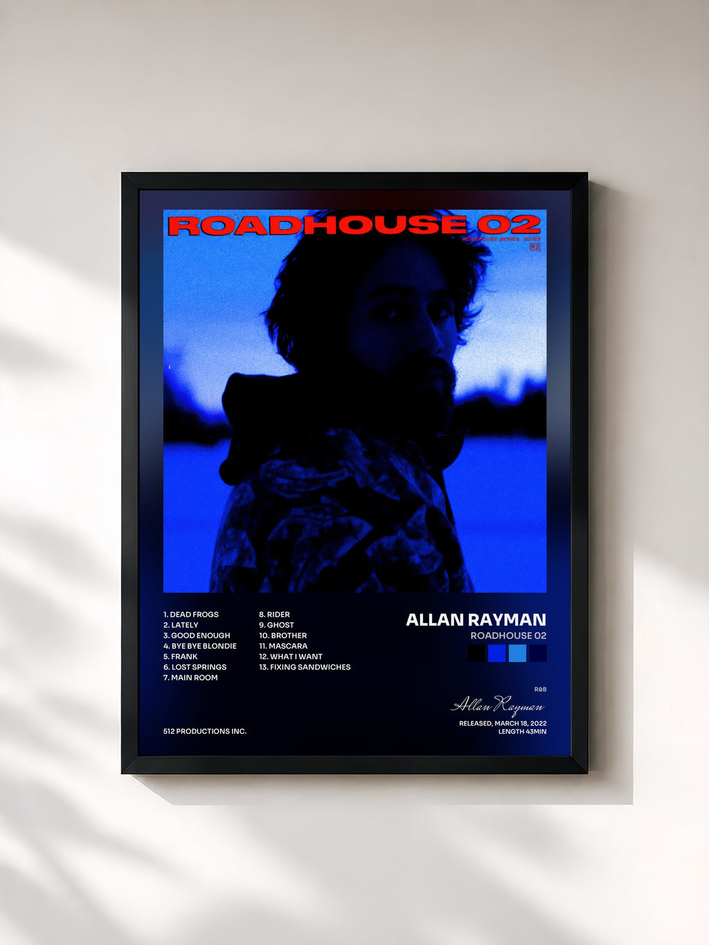 #noir Tableau de l'album Roadhouse 02 de Allan Rayman, cadre noir, imprimé et encadré en France