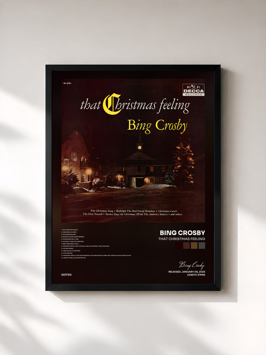 #noir Tableau de l'album That Christmas Feeling de Bing Crosby, cadre noir, imprimé et encadré en France