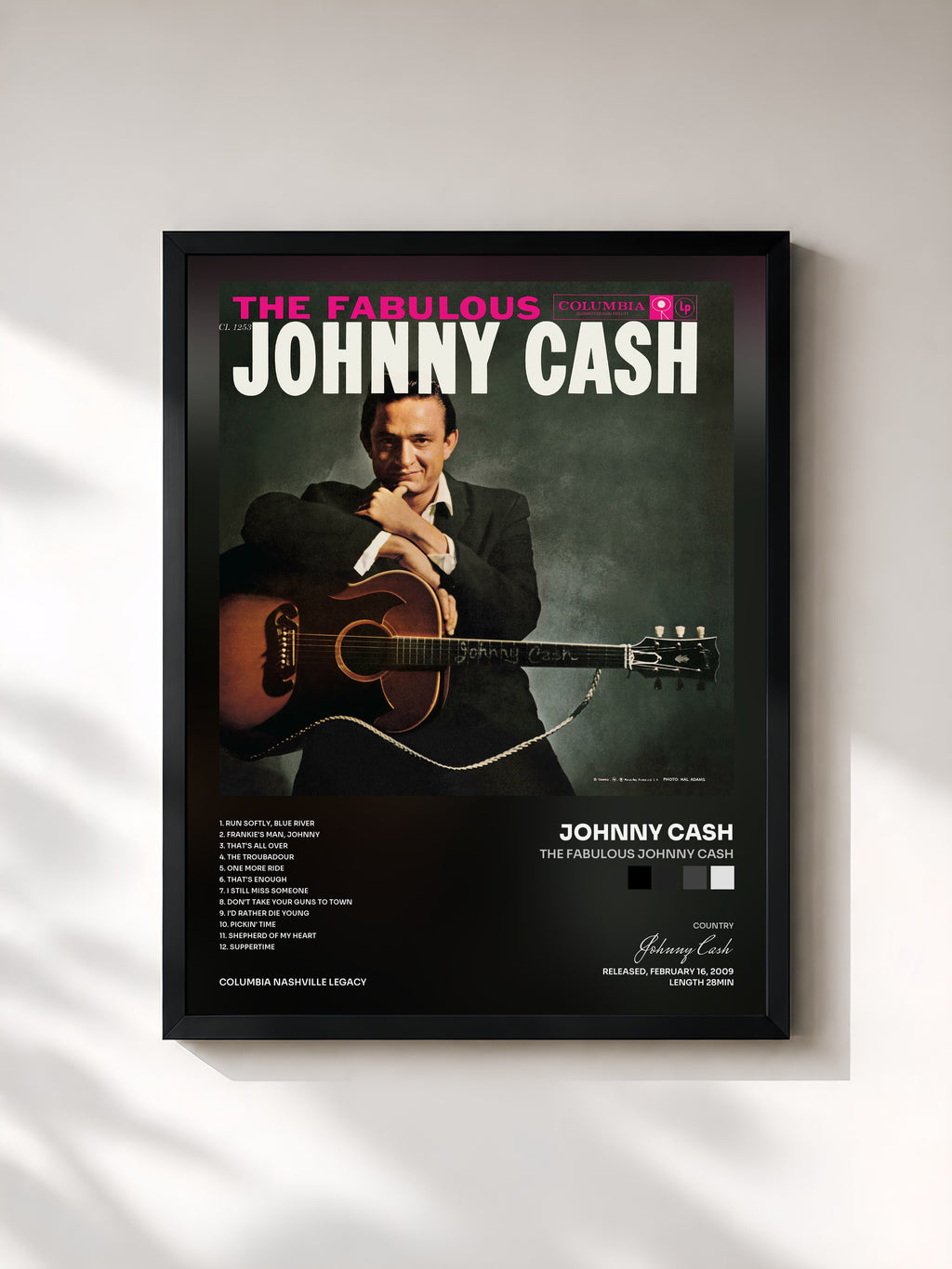 #noir Tableau de l'album The Fabulous Johnny Cash de Johnny Cash, cadre noir, imprimé et encadré en France