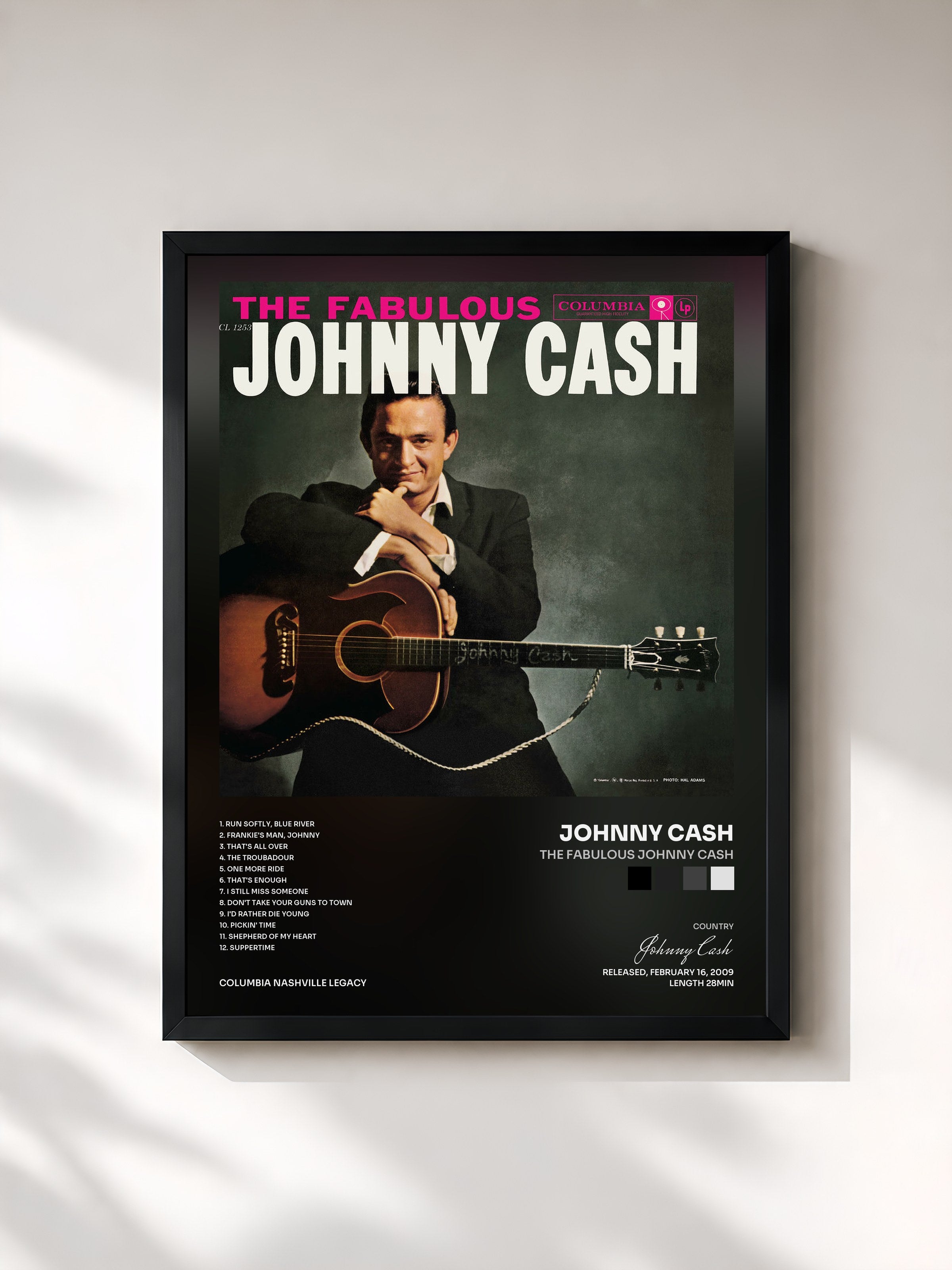 #noir Tableau de l'album The Fabulous Johnny Cash de Johnny Cash, cadre noir, imprimé et encadré en France