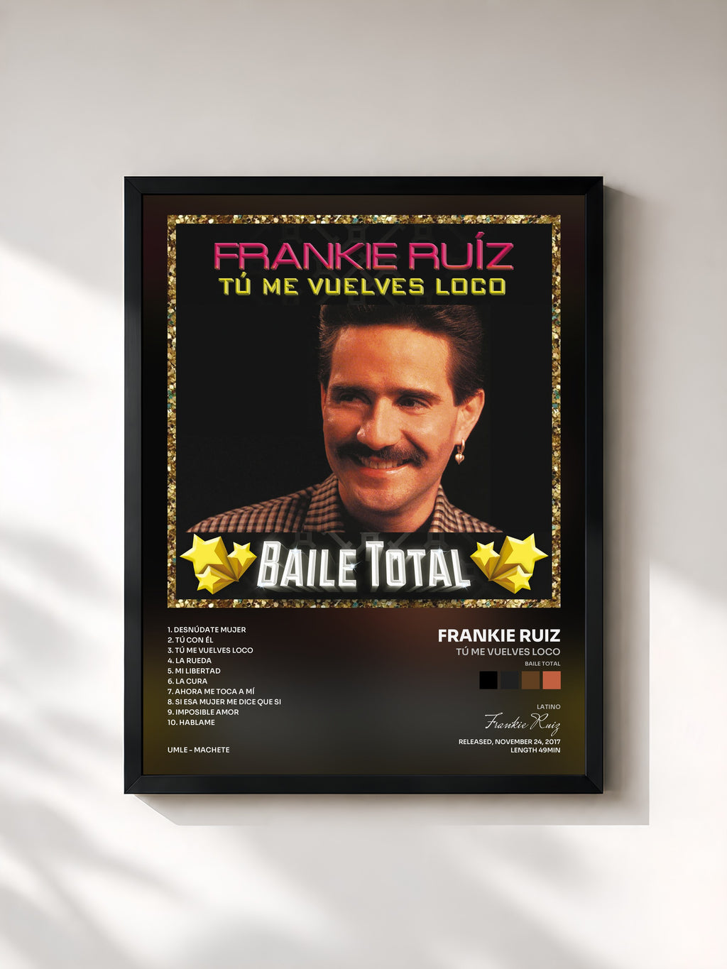 #noir Tableau de l'album Tú Me Vuelves Loco (Baile Total) de Frankie Ruiz, cadre noir, imprimé et encadré en France