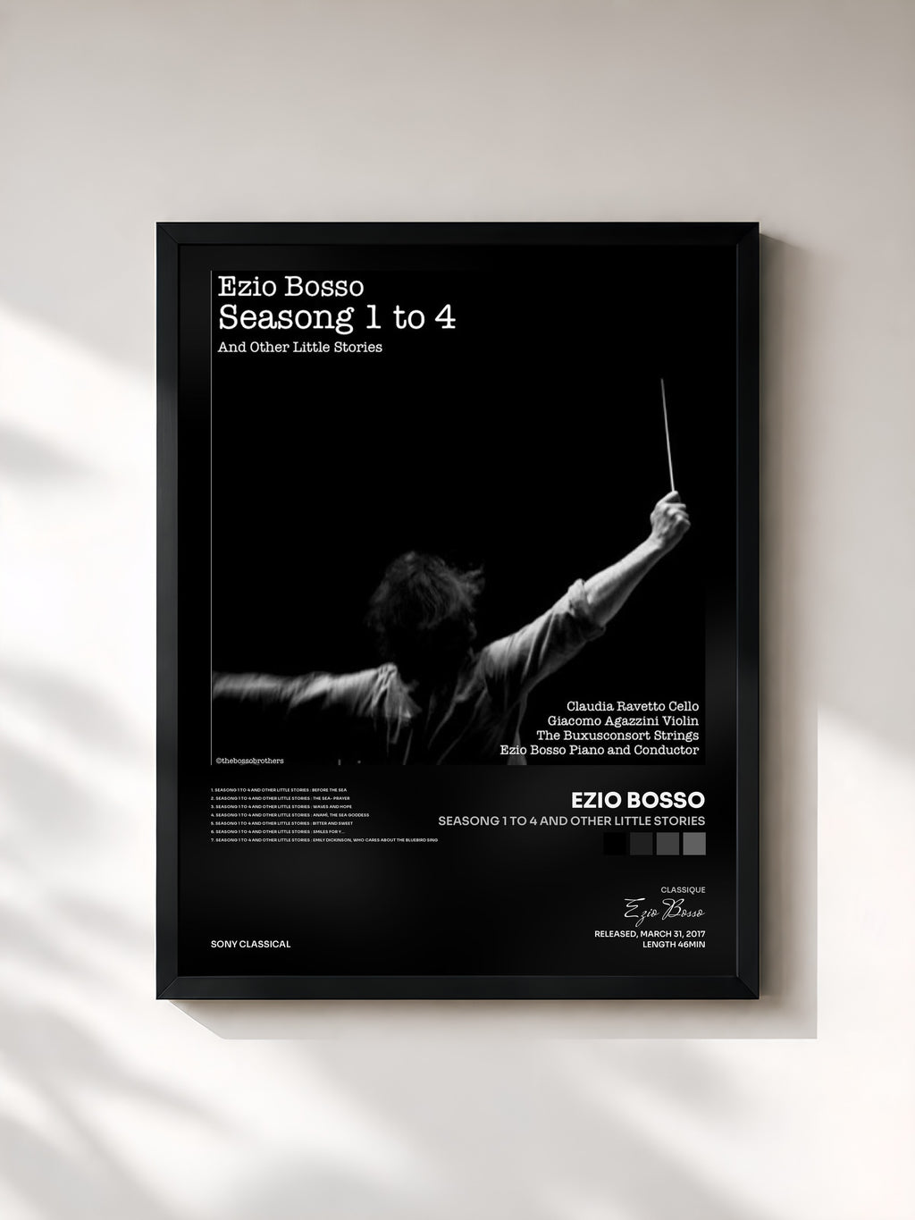 #noir Tableau de l'album Seasong 1 To 4 and Other Little Stories de Ezio Bosso, cadre noir, imprimé et encadré en France