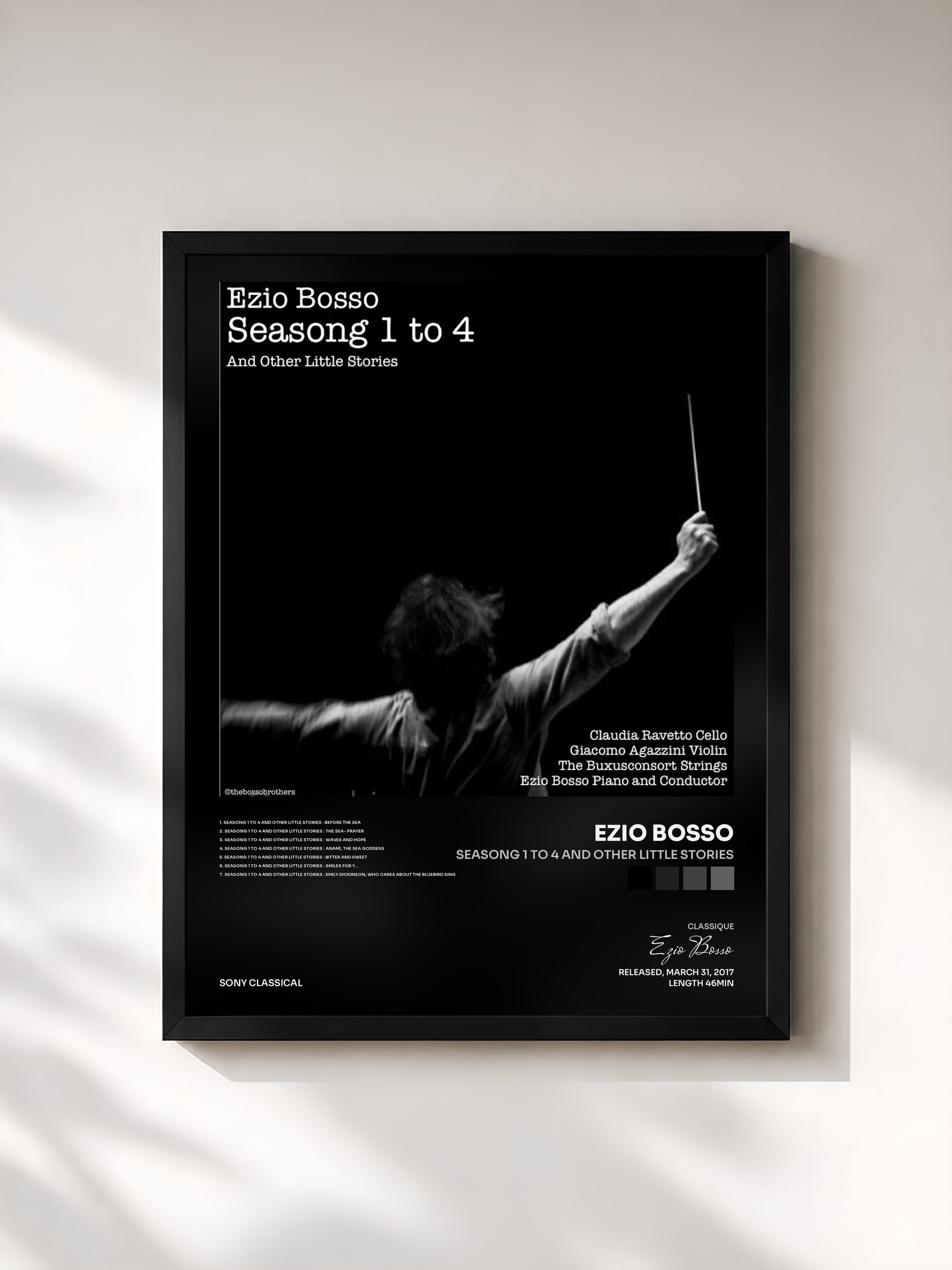 #noir Tableau de l'album Seasong 1 To 4 and Other Little Stories de Ezio Bosso, cadre noir, imprimé et encadré en France