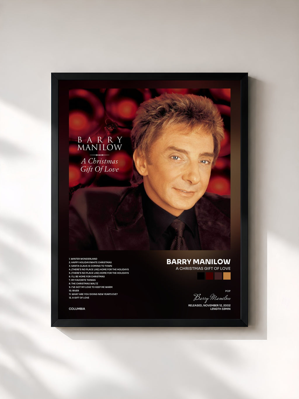 #noir Tableau de l'album A Christmas Gift Of Love de Barry Manilow, cadre noir, imprimé et encadré en France