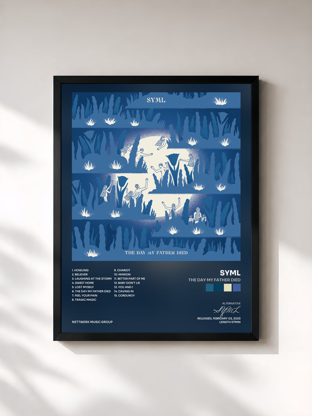 #noir Tableau de l'album The Day My Father Died de SYML, cadre noir, imprimé et encadré en France