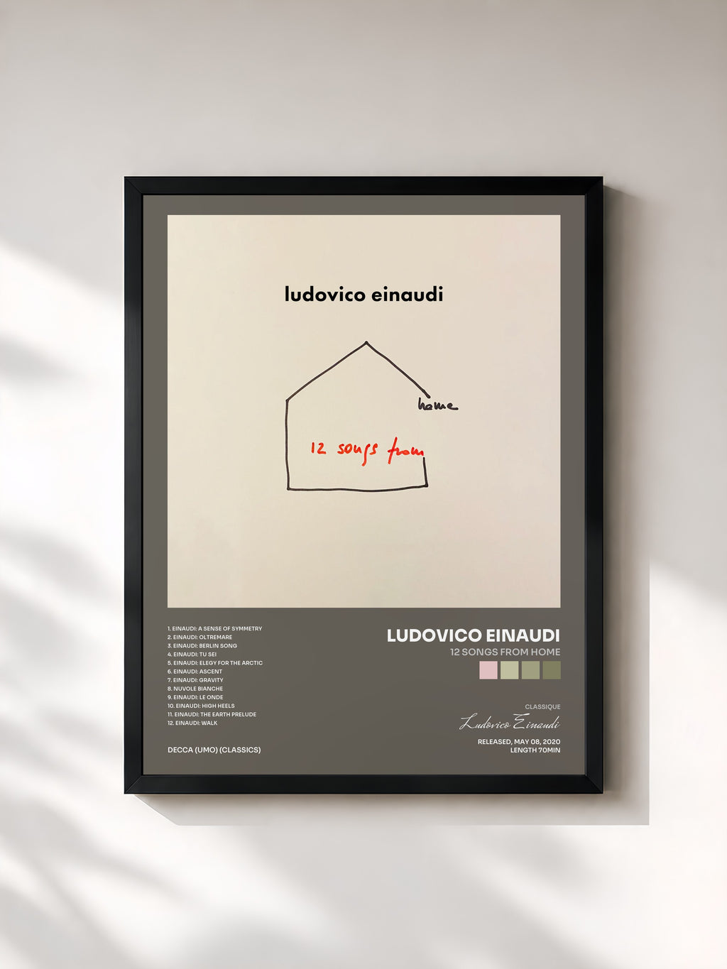 #noir 12 Songs From Home di Ludovico Einaudi in stampa incorniciata, cornice nera, stampata e incorniciata in Francia