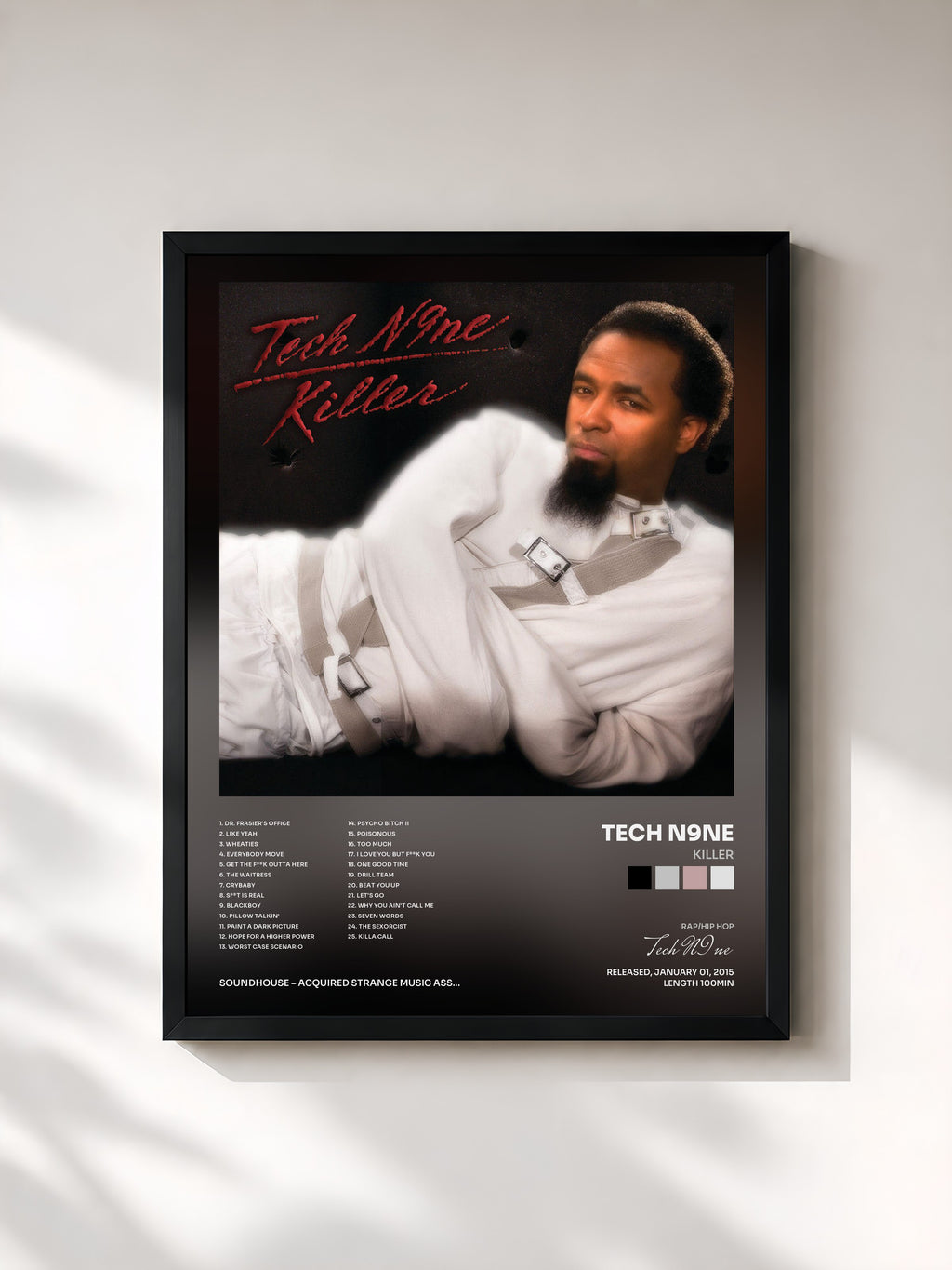 #noir Tableau de l'album Killer de Tech N9ne, cadre noir, imprimé et encadré en France