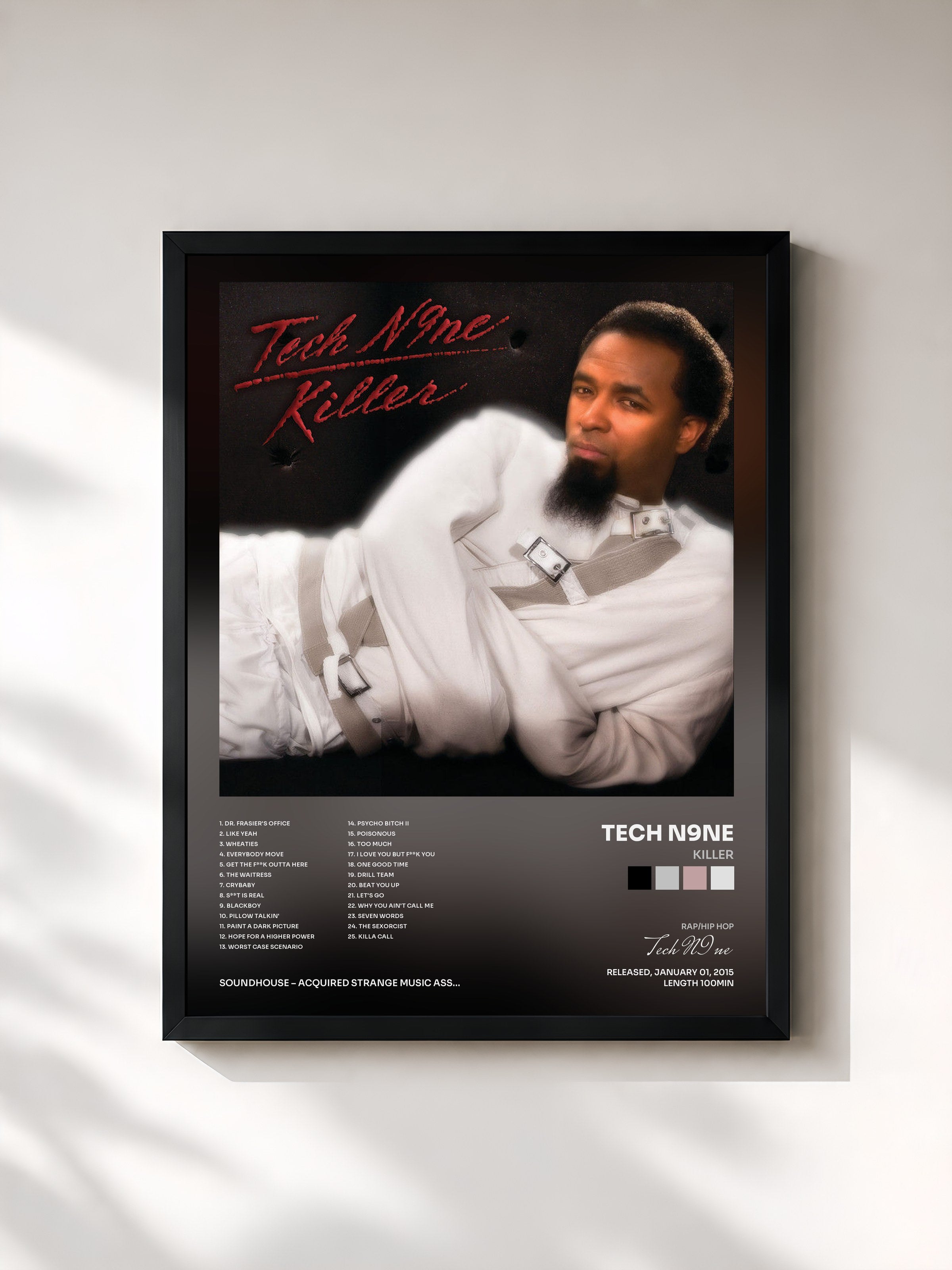 #noir Tableau de l'album Killer de Tech N9ne, cadre noir, imprimé et encadré en France