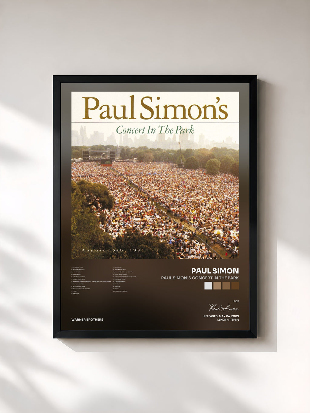 #noir Tableau de l'album Paul Simon's Concert In The Park de Paul Simon, cadre noir, imprimé et encadré en France