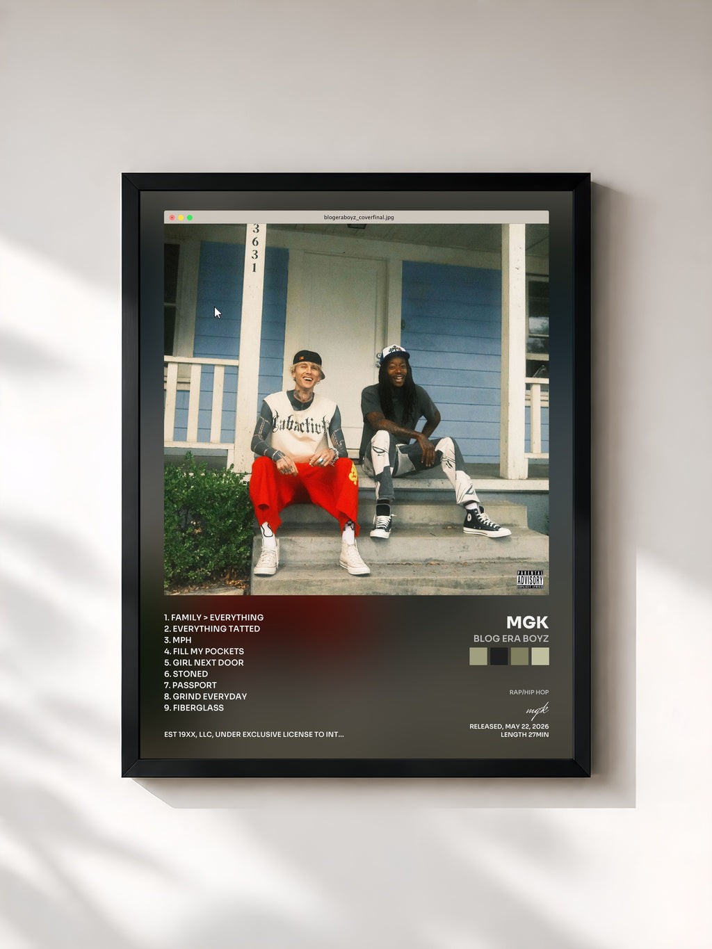 #noir Tableau de l'album blog era boyz de mgk, cadre noir, imprimé et encadré en France