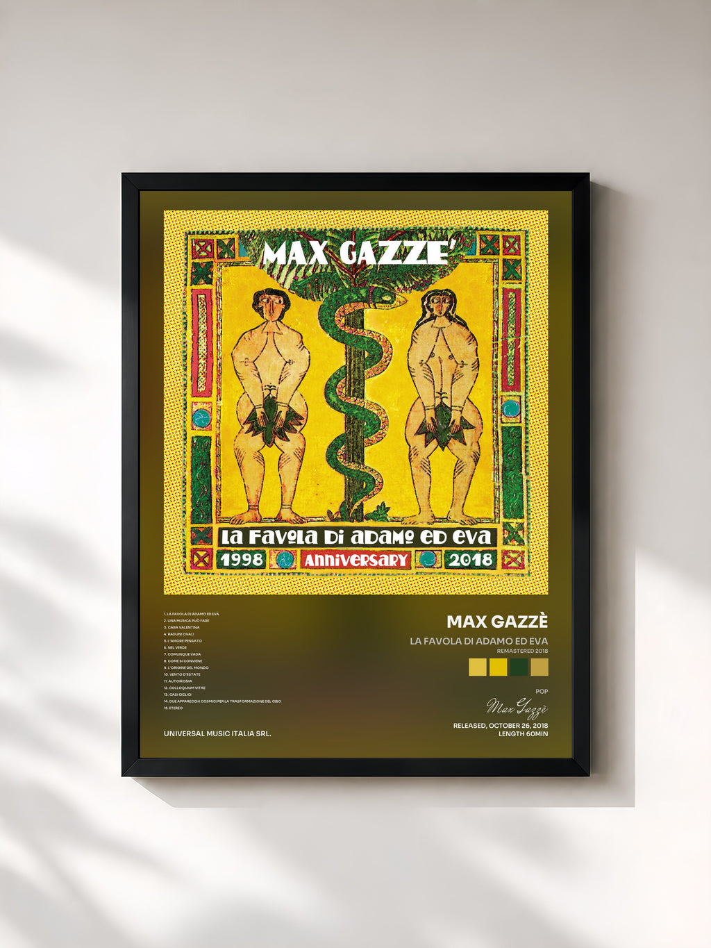 #noir Tableau de l'album La Favola Di Adamo Ed Eva (Remastered 2018) de Max Gazzè, cadre noir, imprimé et encadré en France
