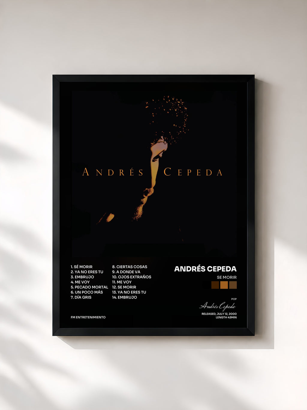#noir Tableau de l'album Se Morir de Andrés Cepeda, cadre noir, imprimé et encadré en France
