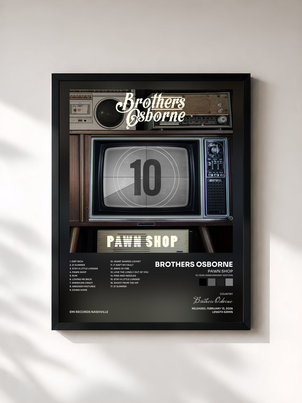 #noir Tableau de l'album Pawn Shop (10 Year Anniversary Edition) de Brothers Osborne, cadre noir, imprimé et encadré en France
