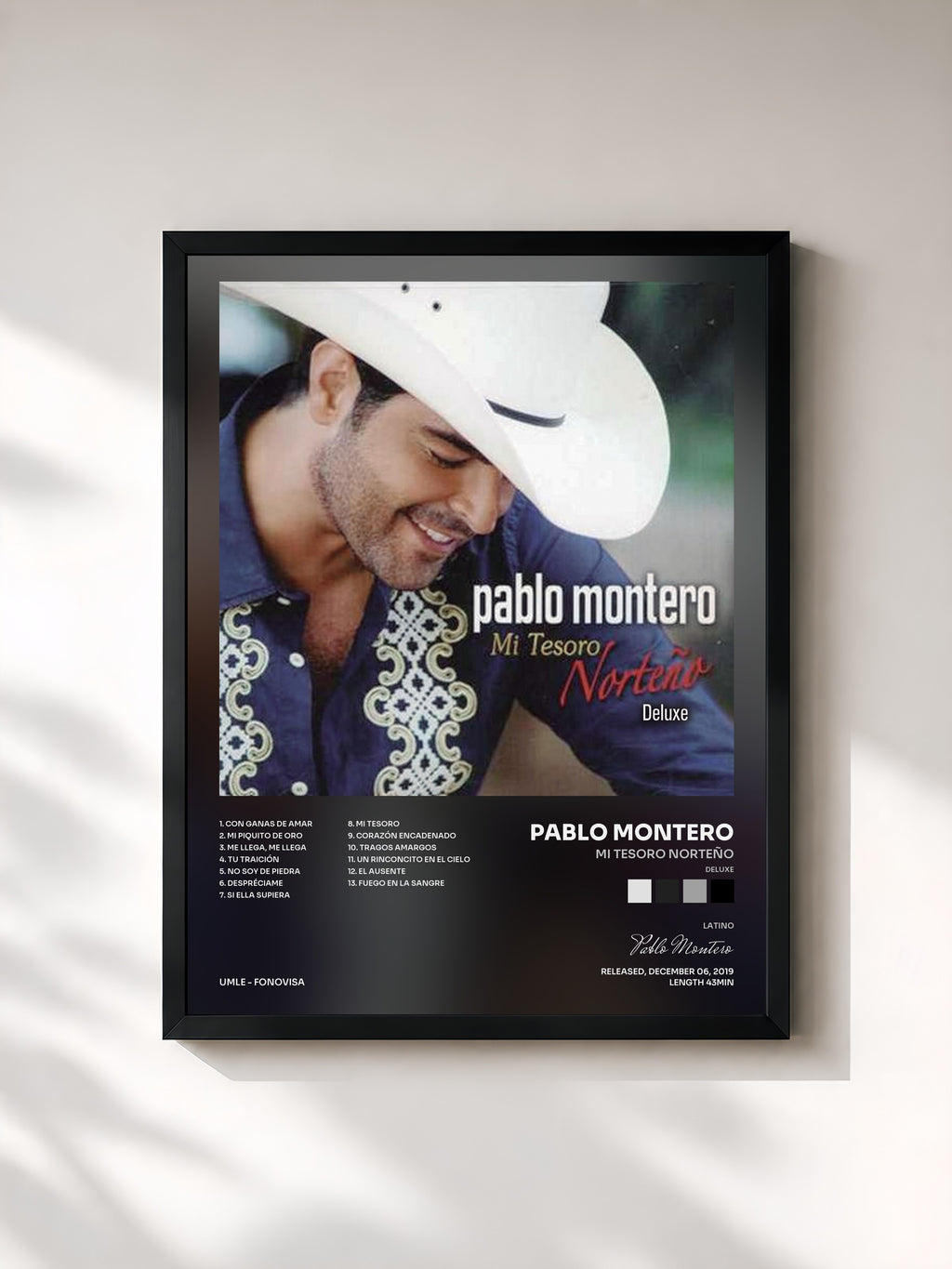 #noir Tableau de l'album Mi Tesoro Norteño (Deluxe) de Pablo Montero, cadre noir, imprimé et encadré en France