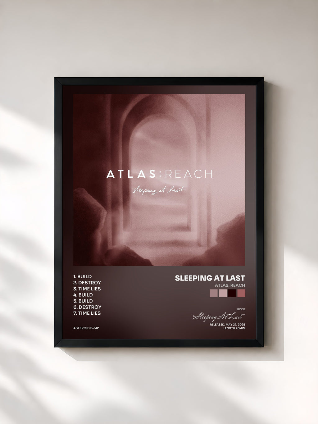 #noir Tableau de l'album Atlas: Reach de Sleeping At Last, cadre noir, imprimé et encadré en France