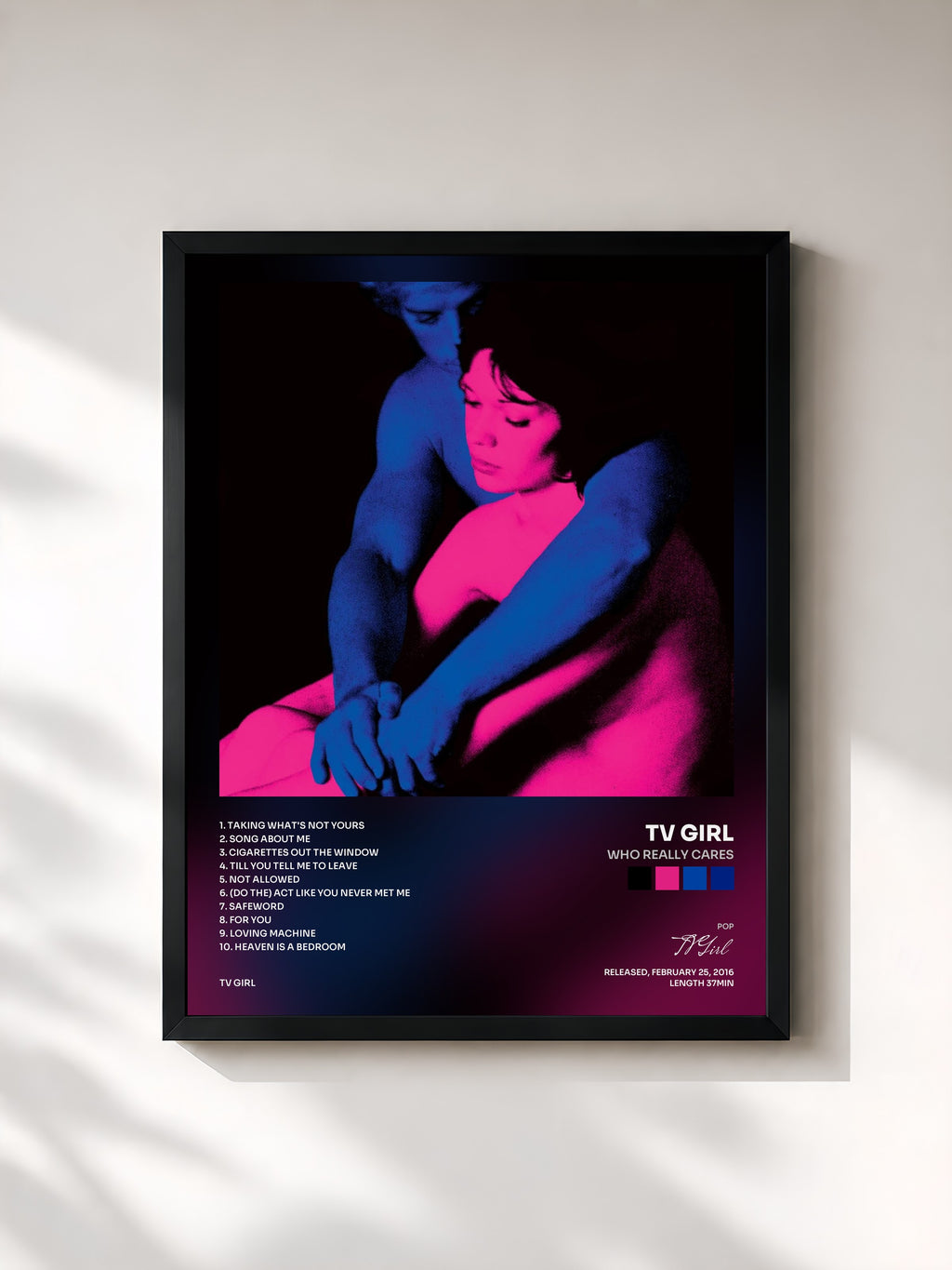 #noir Tableau de l'album Who Really Cares de TV Girl, cadre noir, imprimé et encadré en France
