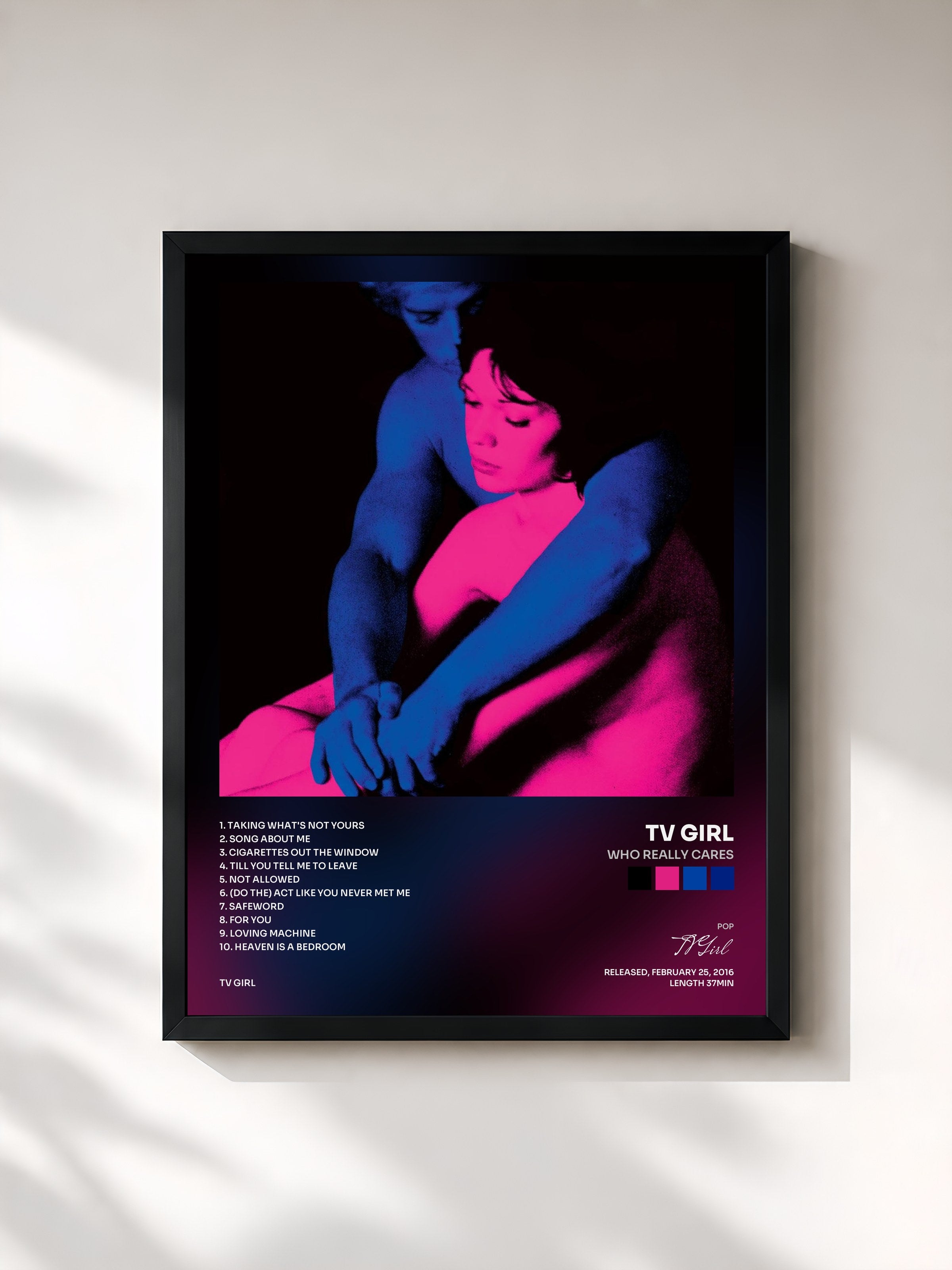 #noir Tableau de l'album Who Really Cares de TV Girl, cadre noir, imprimé et encadré en France