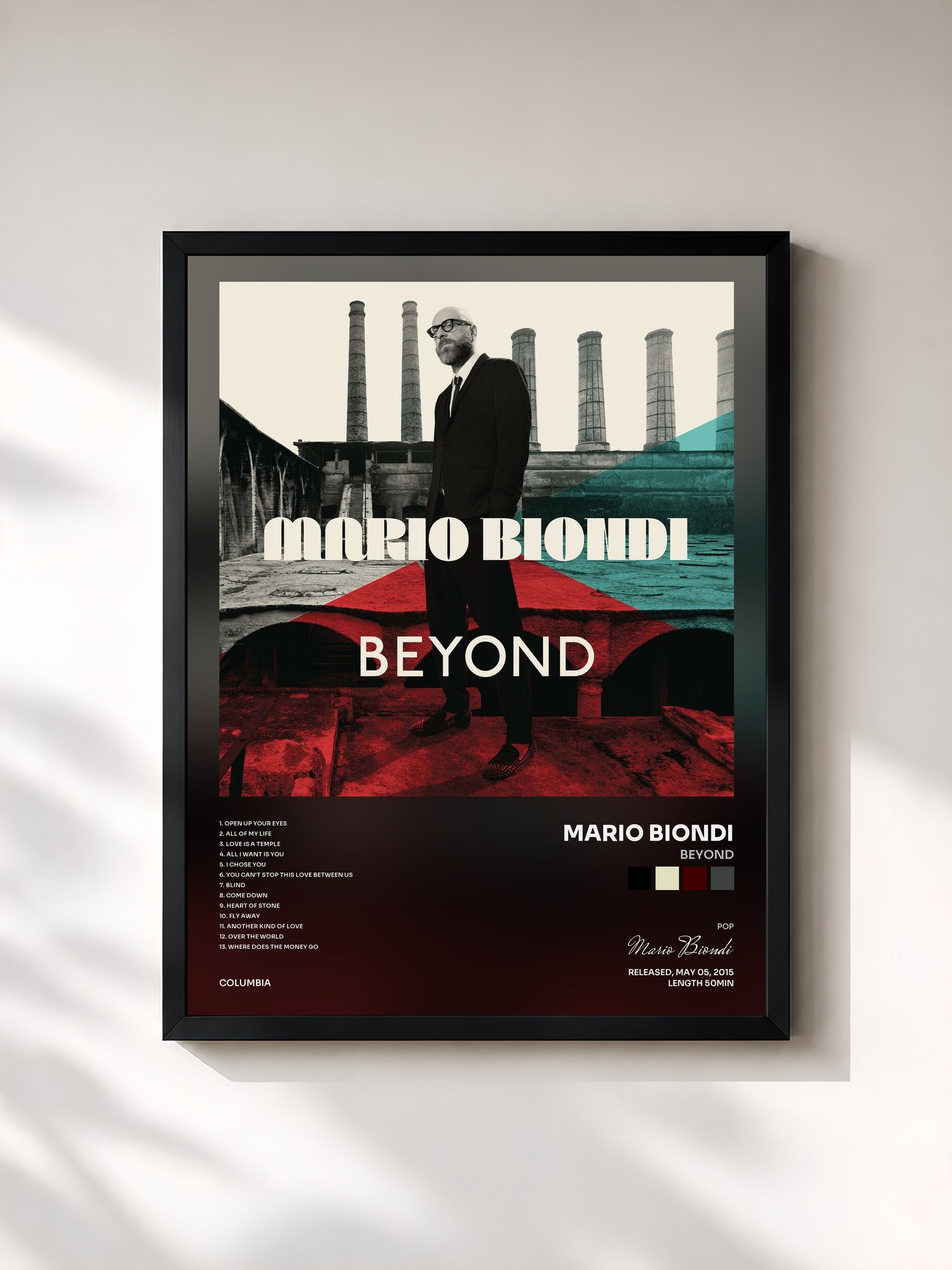 #noir Tableau de l'album Beyond de Mario Biondi, cadre noir, imprimé et encadré en France