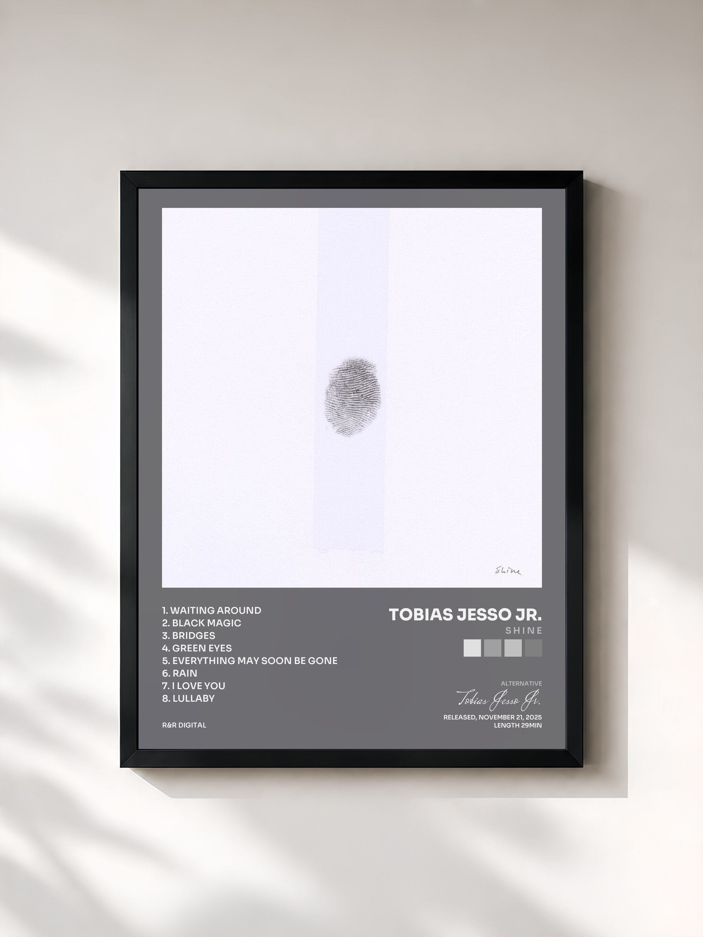#noir Tableau de l'album s h i n e de Tobias Jesso Jr., cadre noir, imprimé et encadré en France