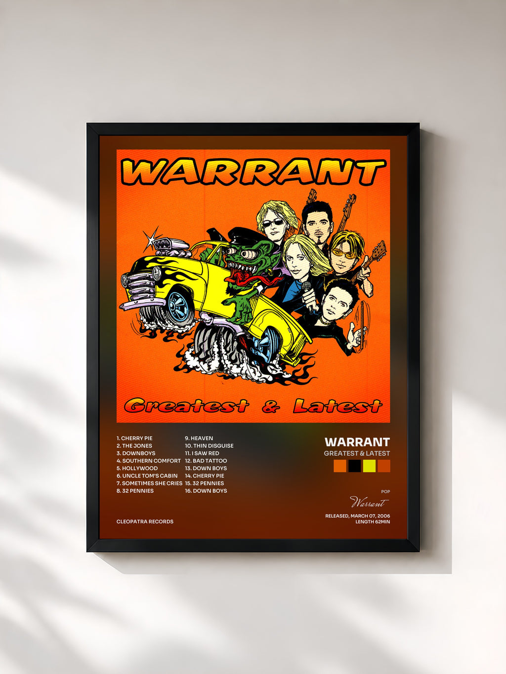 #noir Tableau de l'album Greatest & Latest de Warrant, cadre noir, imprimé et encadré en France