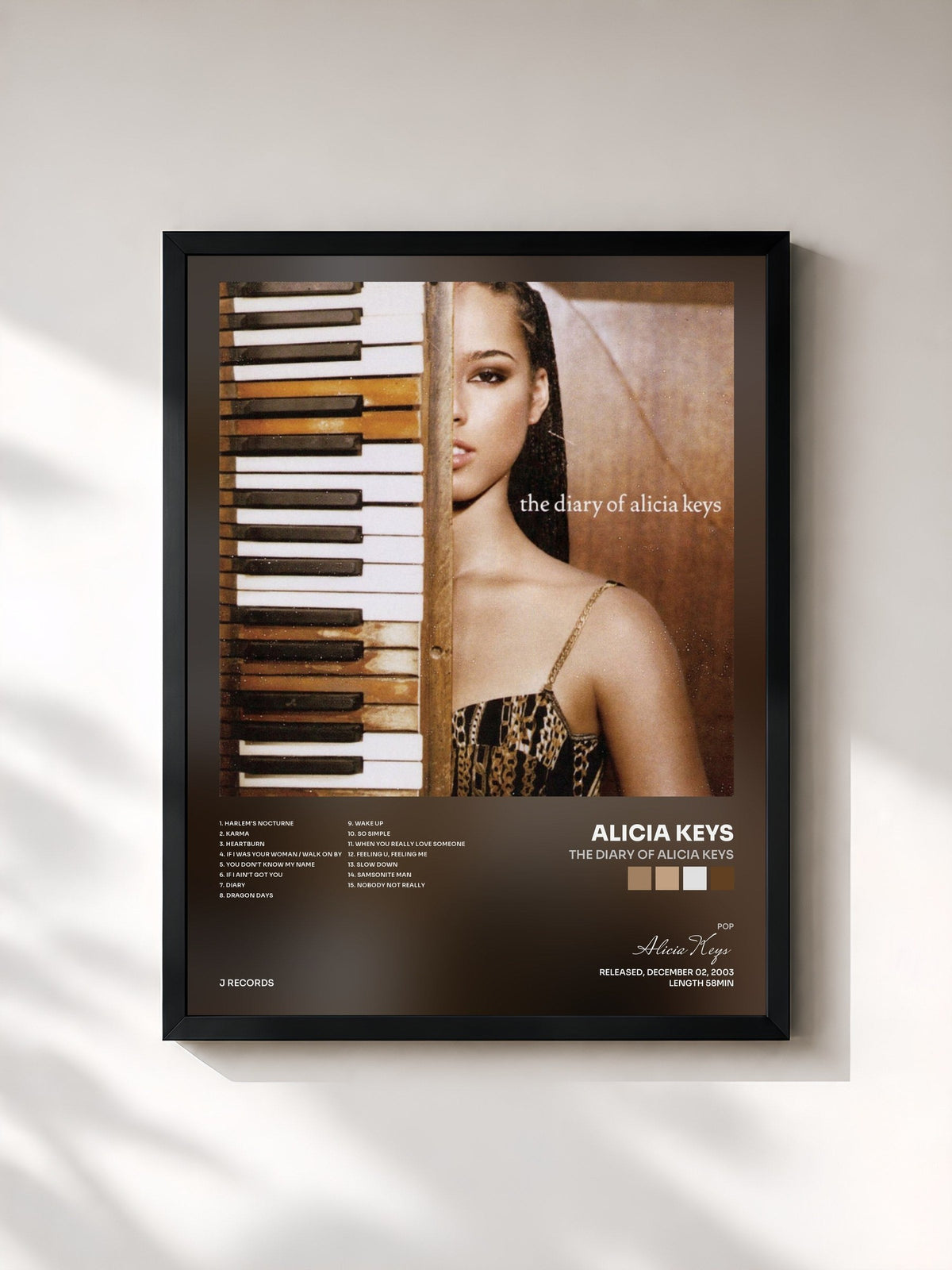 #noir Tableau de l'album The Diary Of Alicia Keys de Alicia Keys, cadre noir, imprimé et encadré en France