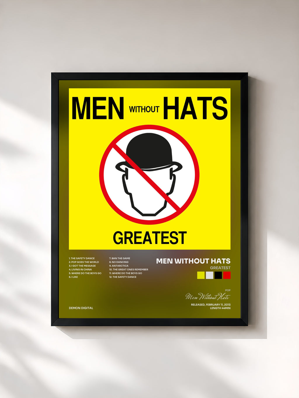 #noir Tableau de l'album Greatest de Men Without Hats, cadre noir, imprimé et encadré en France