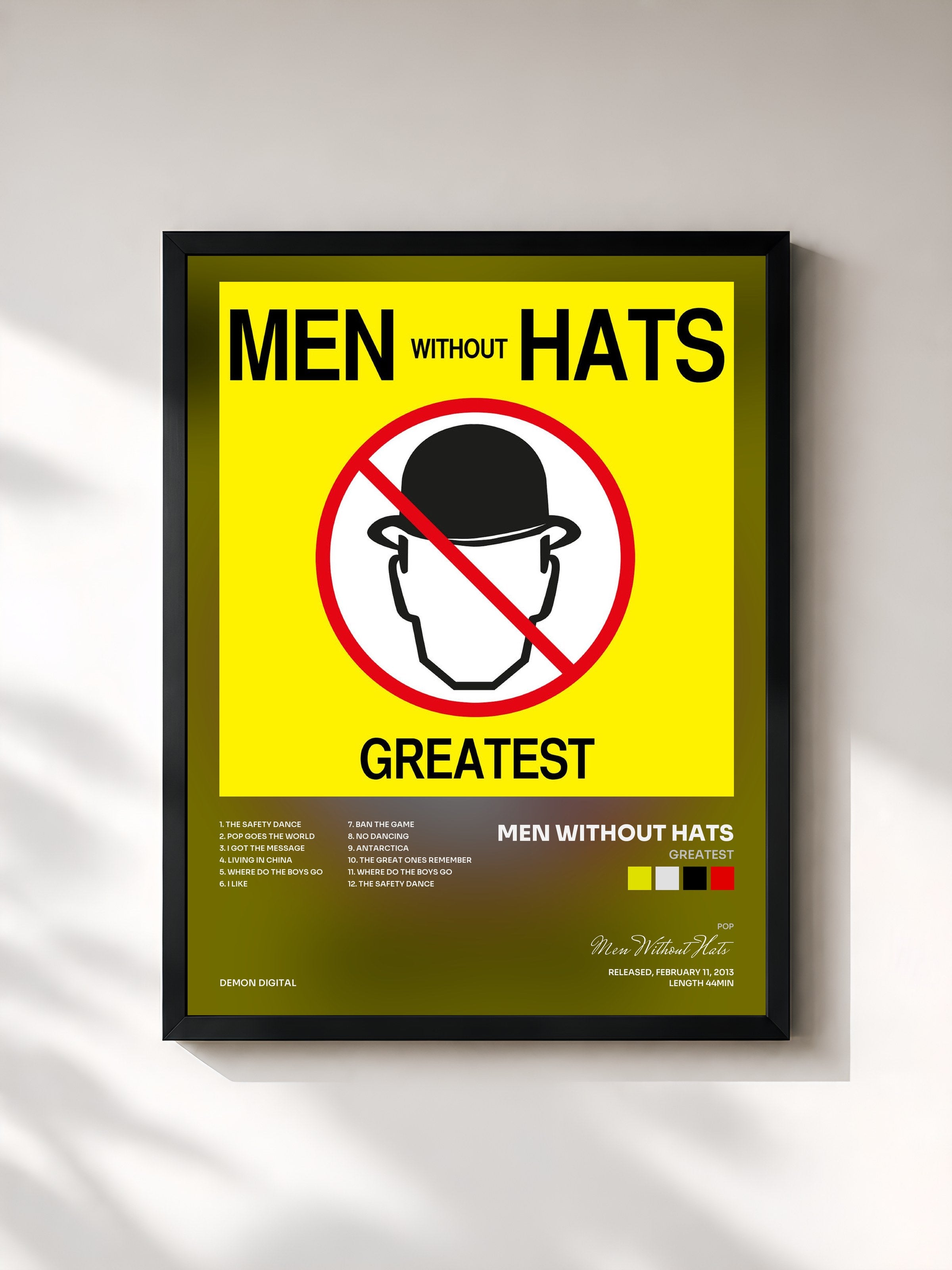 #noir Tableau de l'album Greatest de Men Without Hats, cadre noir, imprimé et encadré en France