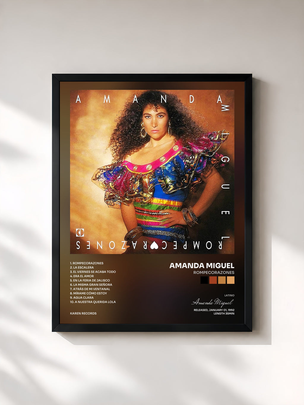 #noir Tableau de l'album Rompecorazones de Amanda Miguel, cadre noir, imprimé et encadré en France