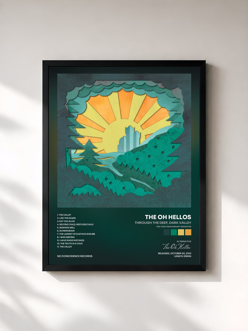 #noir Tableau de l'album Through The Deep, Dark Valley (Ten Year Anniversary Remaster) de The Oh Hellos, cadre noir, imprimé et encadré en France