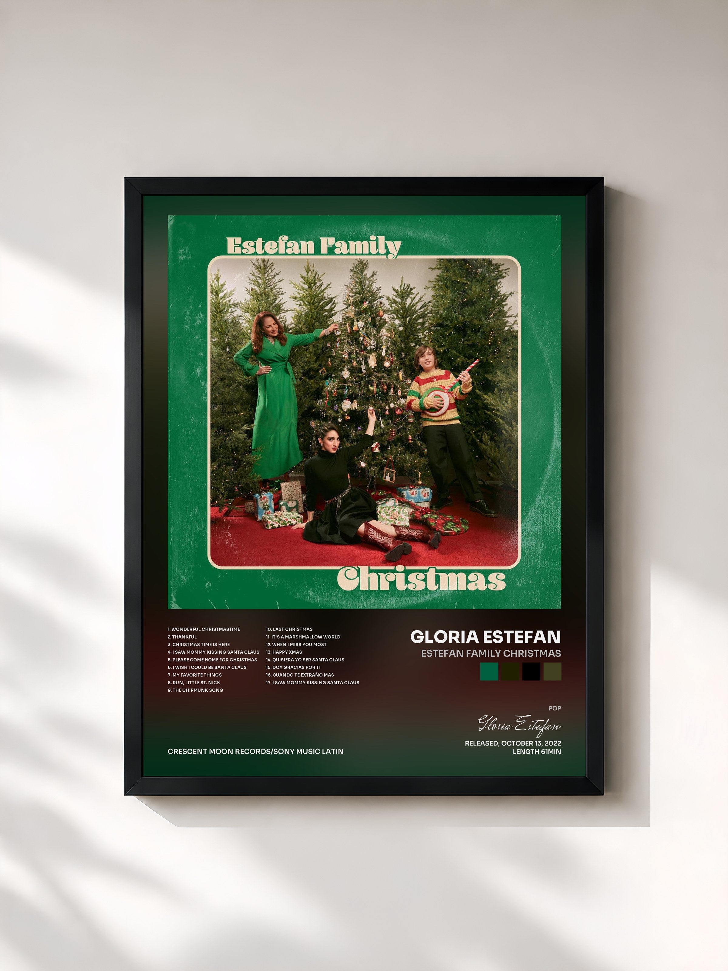 #noir Tableau de l'album Estefan Family Christmas de Gloria Estefan, cadre noir, imprimé et encadré en France