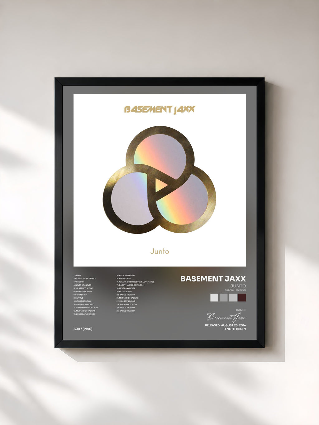 #noir Tableau de l'album Junto (Special Edition) de Basement Jaxx, cadre noir, imprimé et encadré en France